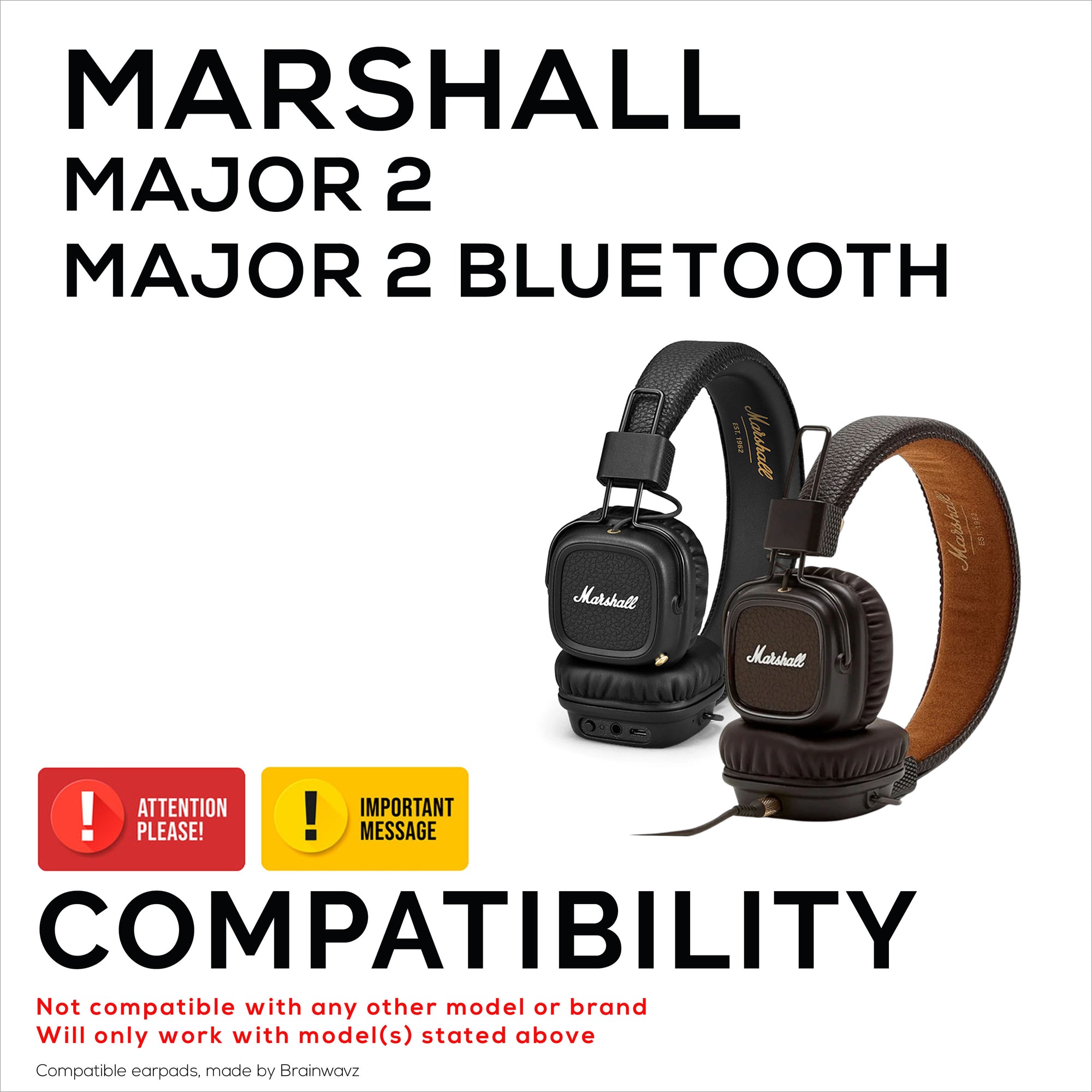 وسائد أذن بديلة لسماعات الرأس Marshall Major 2، مصنوعة من جلد البولي يوريثان، ورغوة الذاكرة لمزيد من الراحة، وسائد أذن مطورة ومتينة وطويلة الأمد