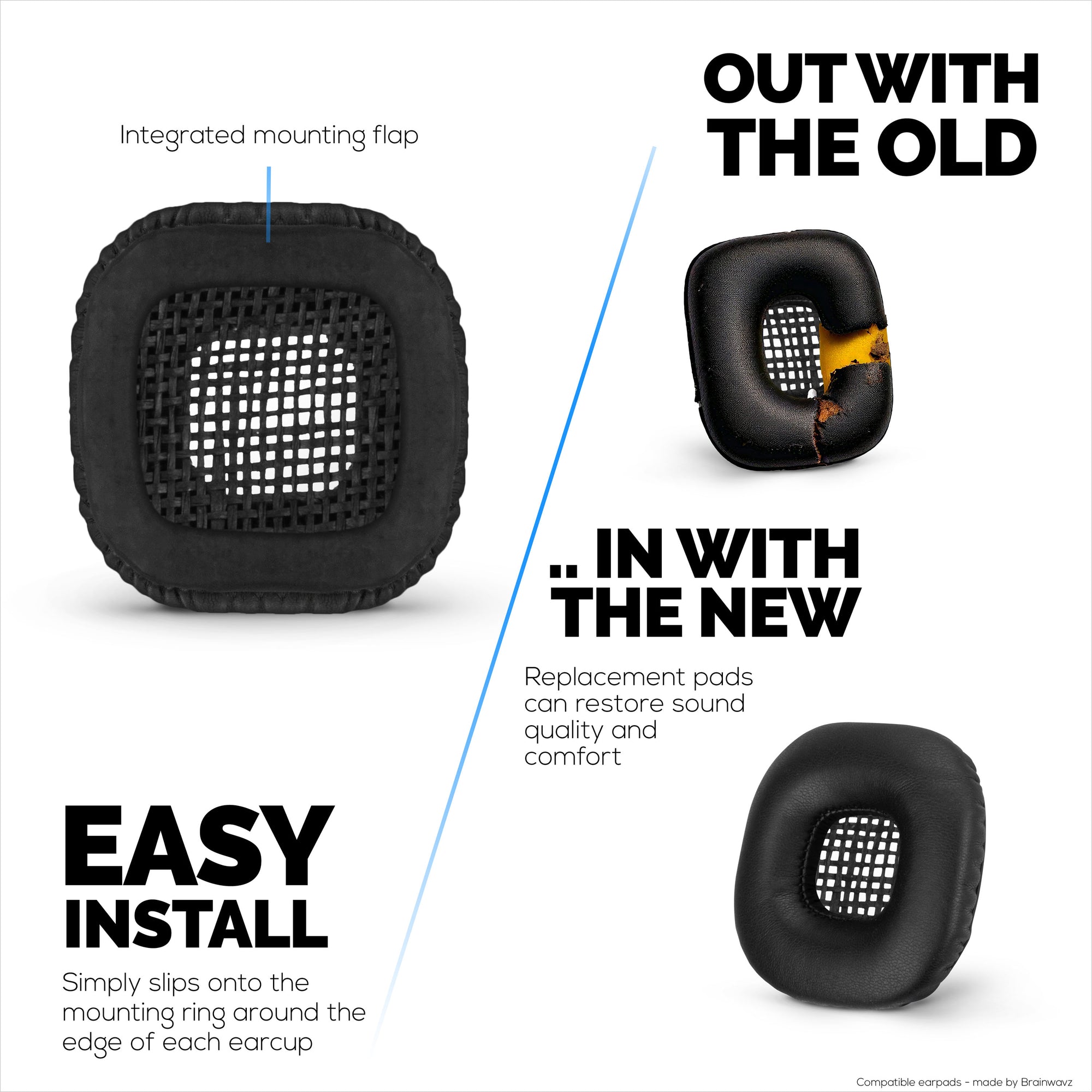 وسائد أذن بديلة لسماعات الرأس Marshall Major 2، مصنوعة من جلد البولي يوريثان، ورغوة الذاكرة لمزيد من الراحة، وسائد أذن مطورة ومتينة وطويلة الأمد