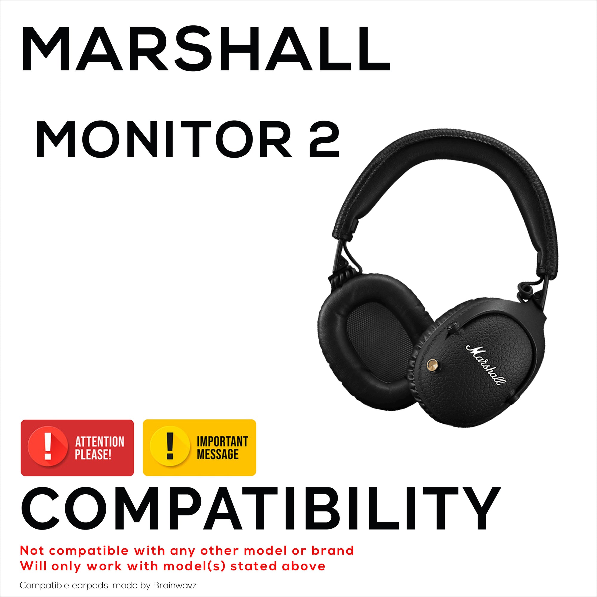 وسائد أذن بديلة لسماعات الرأس Marshall Monitor 2، مصنوعة من جلد البولي يوريثان، ورغوة الذاكرة لمزيد من الراحة، وسائد أذن مطورة ومتينة وطويلة الأمد