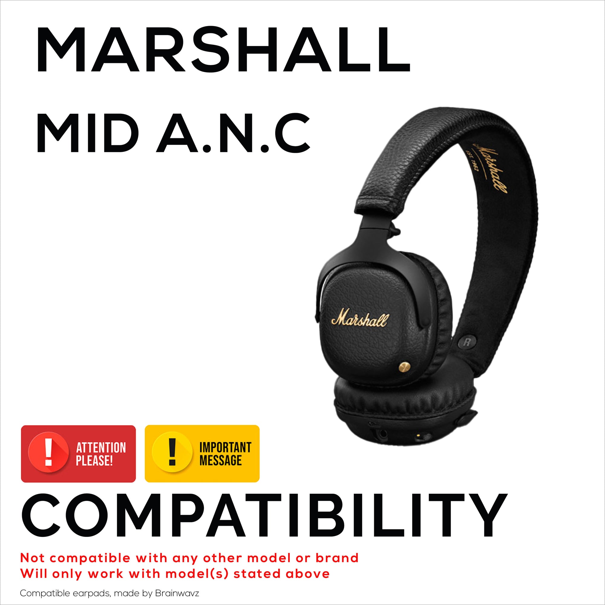 وسائد أذن بديلة لسماعات Marshall MID-ANC، مصنوعة من جلد البولي يوريثان، ورغوة الذاكرة لمزيد من الراحة، وسائد أذن مطورة ومتينة وطويلة الأمد