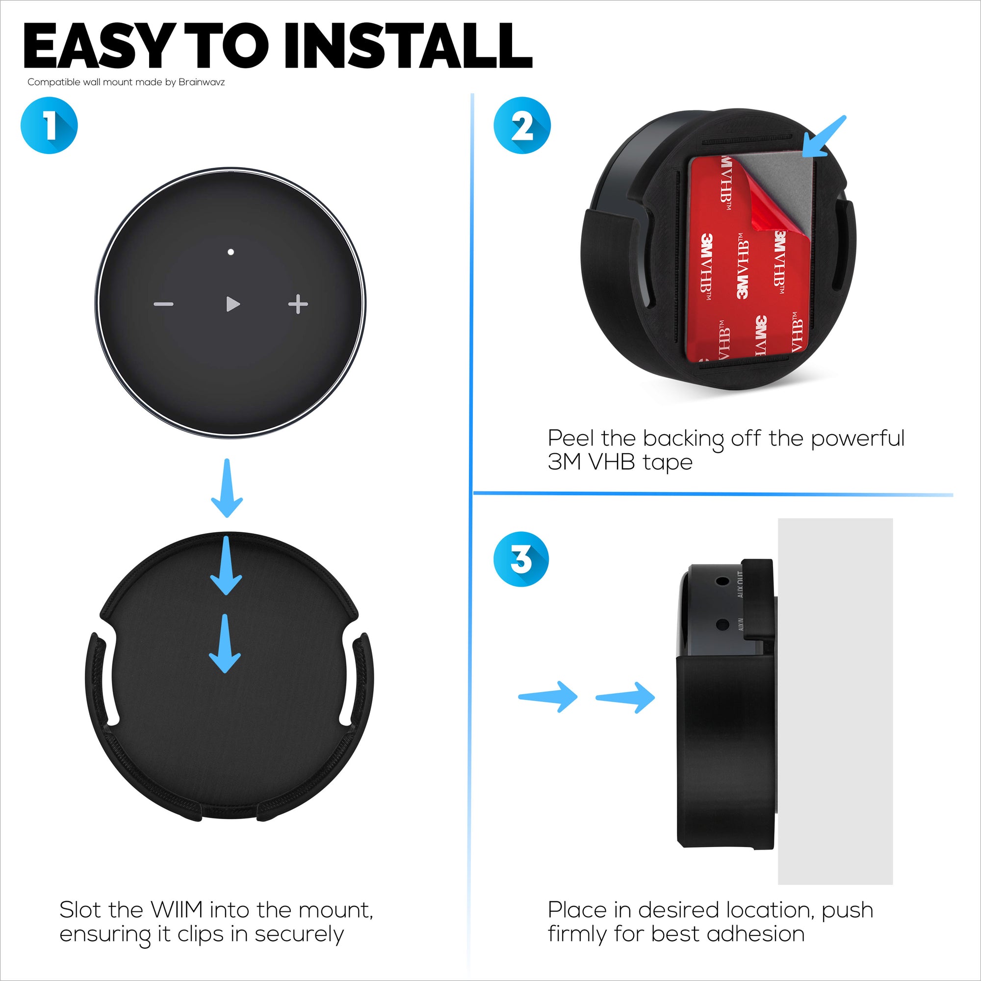 حامل لاصق للتثبيت على الحائط وتحت المكتب لجهاز WiiM Mini AirPlay 2، شريط لاصق ذاتي قوي من نوع VHB، حامل سهل التركيب