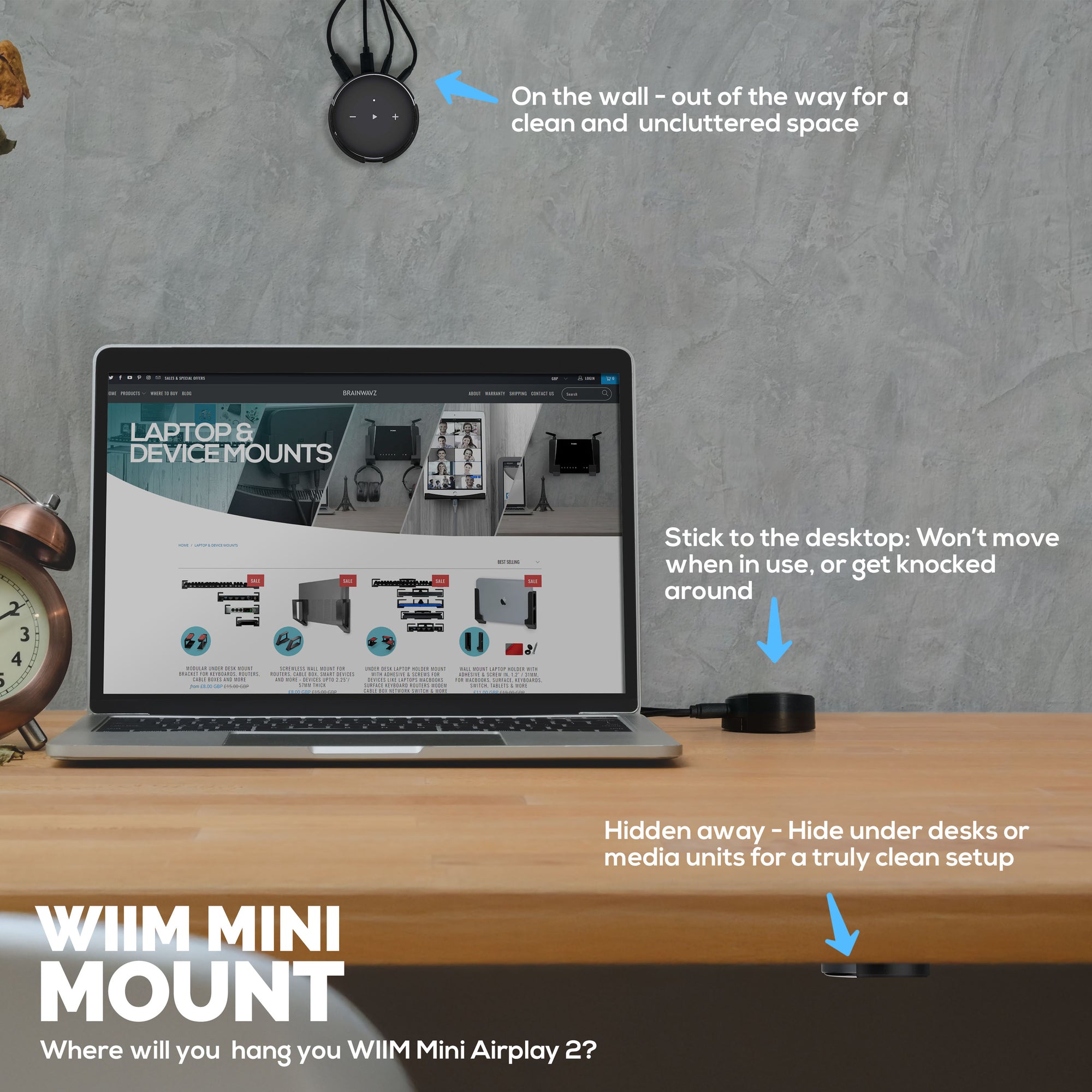 حامل لاصق للتثبيت على الحائط وتحت المكتب لجهاز WiiM Mini AirPlay 2، شريط لاصق ذاتي قوي من نوع VHB، حامل سهل التركيب