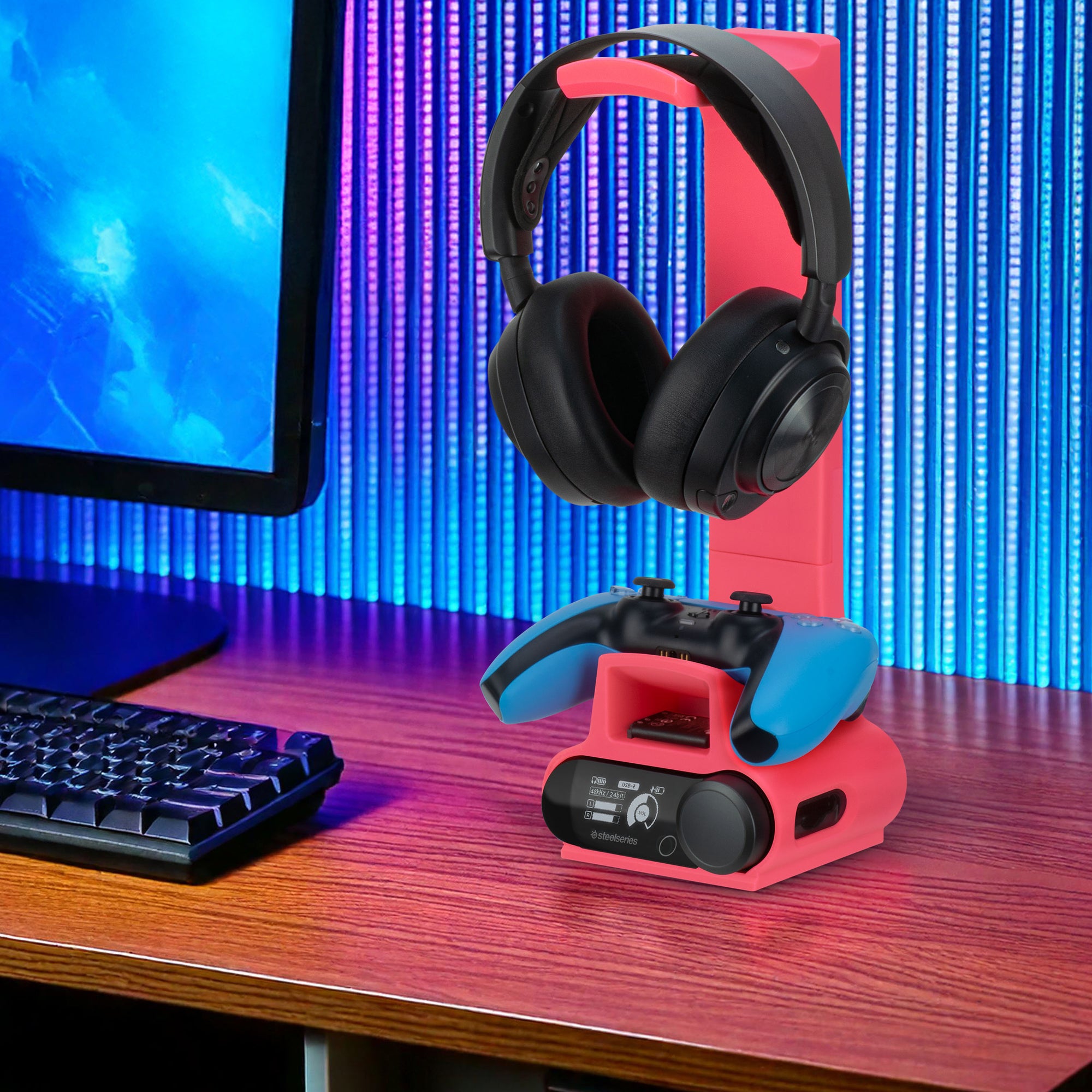 حامل سماعة الرأس ووحدة التحكم في الألعاب مصمم لسماعات الرأس اللاسلكية Steelseries Arctis Nova Pro مع قاعدة للمحطة الأساسية اللاسلكية