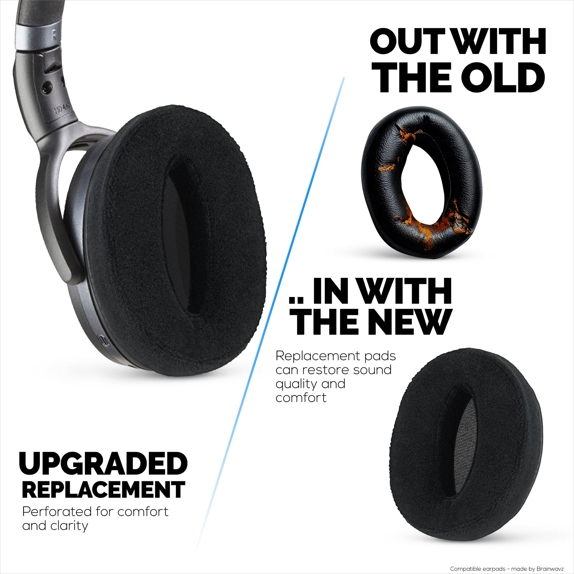 وسادات أذن بديلة من المخمل الناعم لسماعات Sennheiser HD4.50BT و HD4.50BTNC و HD450BT و HD4.50SE و HD4.40BT و HD4.30G و HD4.20S و HD458BT و HD450 و HD400S و HD 350BT. مخمل ناعم وذاكرة.