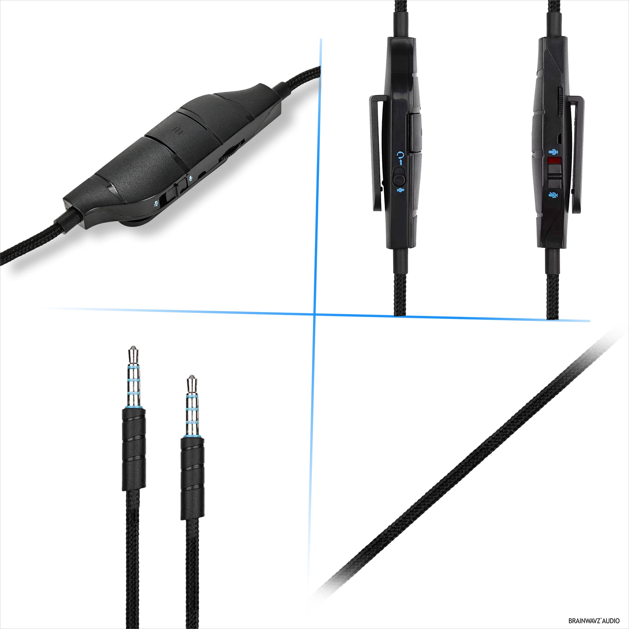 كابل صوت بديل متوافق مع أجهزة Logitech G633 وG635 وG933 وG935 - ميكروفون/ريموت مدمج مع خاصية كتم الصوت والتحكم في مستوى الصوت - سلك سماعة رأس مضفر من النايلون للألعاب