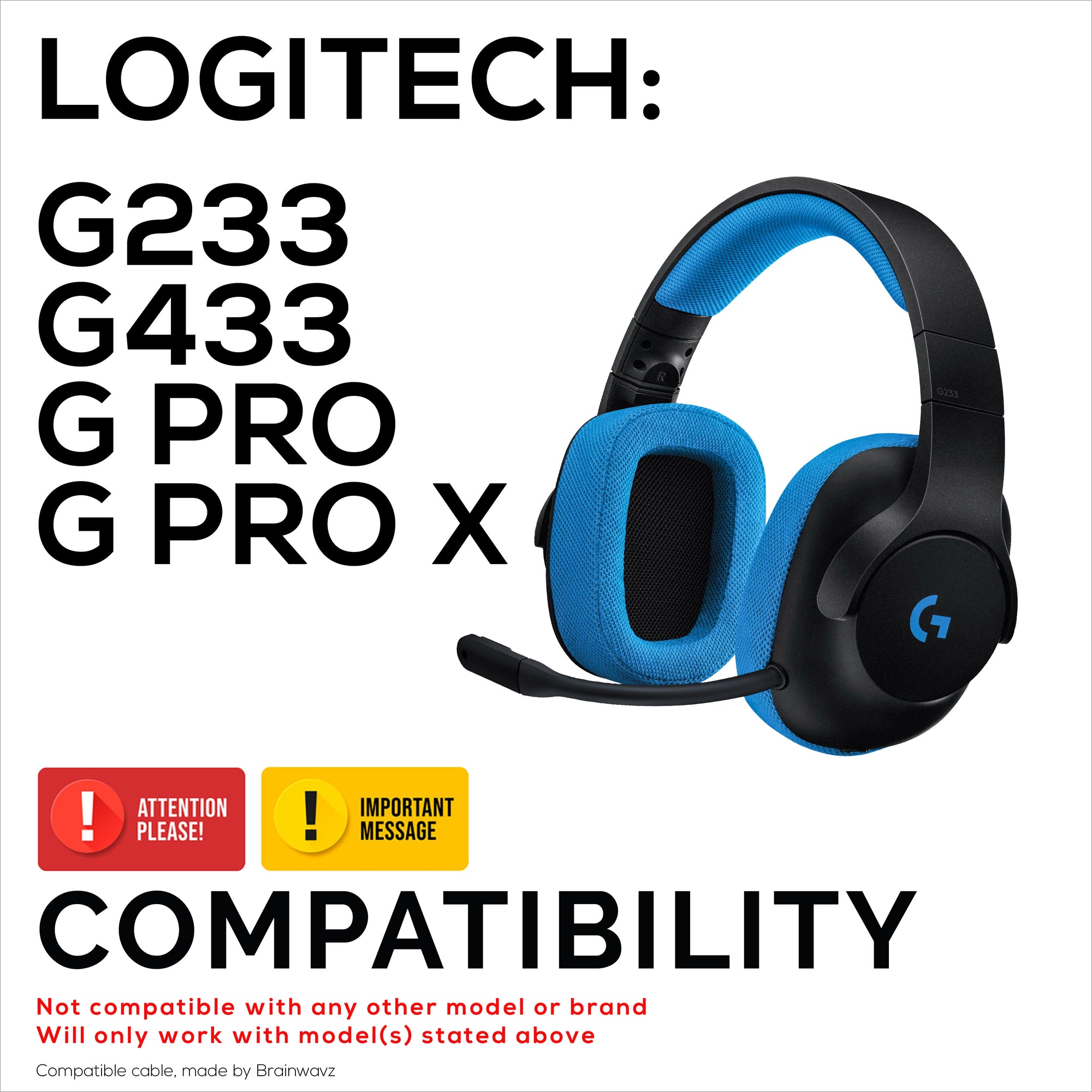 Replacement Audio Cable Compatible with Logitech G Pro, G Pro X, G433, G233 – Inline Remote with Mute & Volume Control