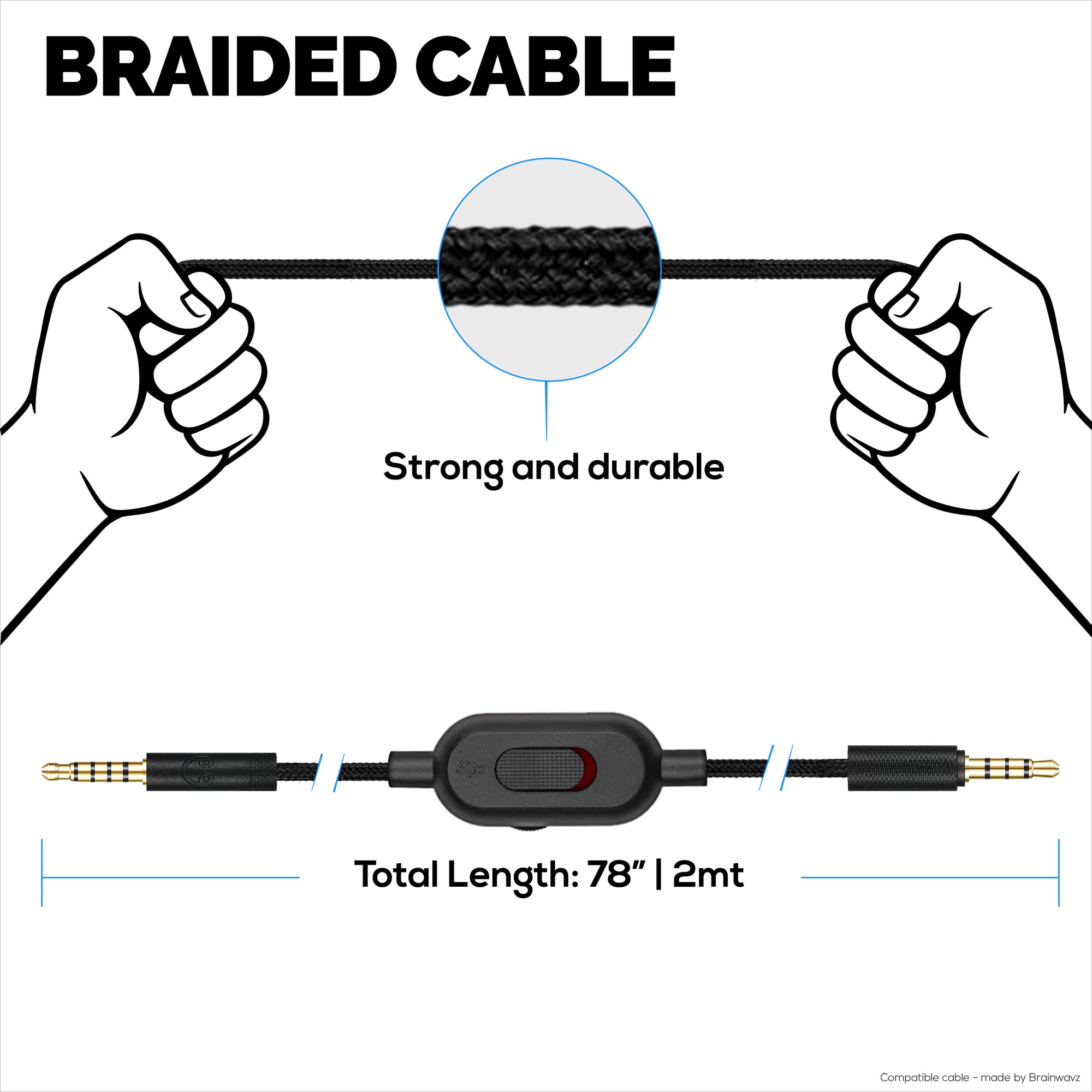 Replacement Audio Cable Compatible with Logitech G Pro, G Pro X, G433, G233 – Inline Remote with Mute & Volume Control