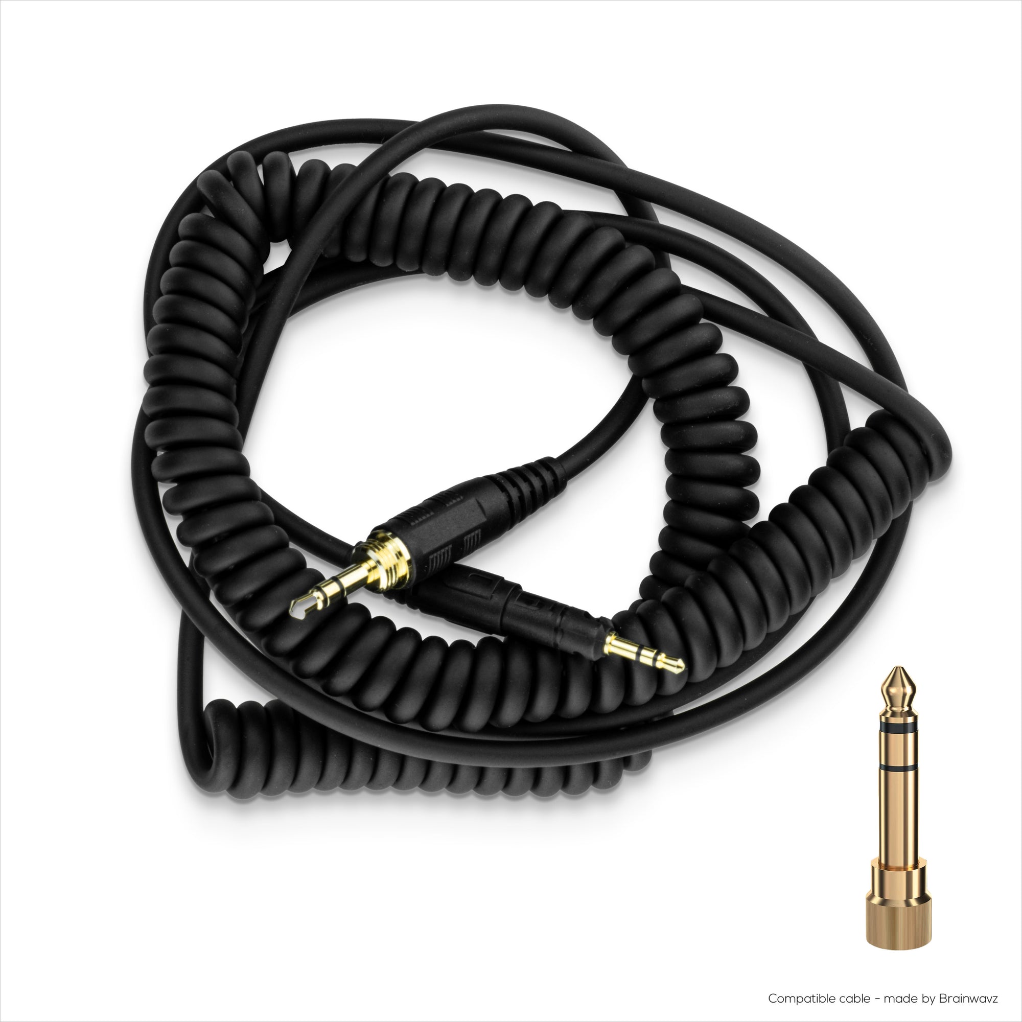 Spiraludskiftningslydkabel kompatibel med Audio-Technica ATH-M50x, M40x, M70x, M60x – 2.5 mm til 3.5 mm forgyldte stik med 6.5 mm adapter