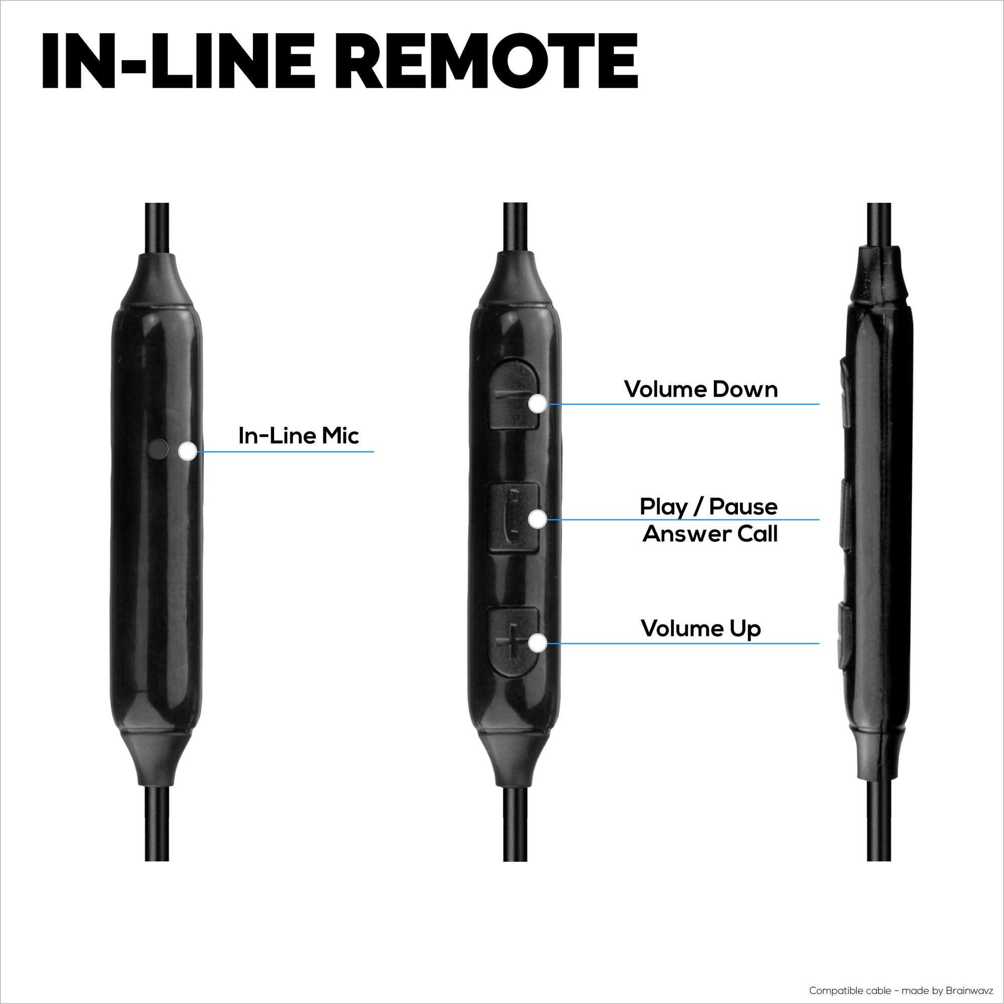 كابل صوت بديل متوافق مع سماعات AKG K430 K450 K451 K452 K480 وQ460 - جهاز تحكم مدمج مع ميكروفون، ومستوى صوت، وتشغيل/إيقاف مؤقت - 1.5 متر/60 بوصة