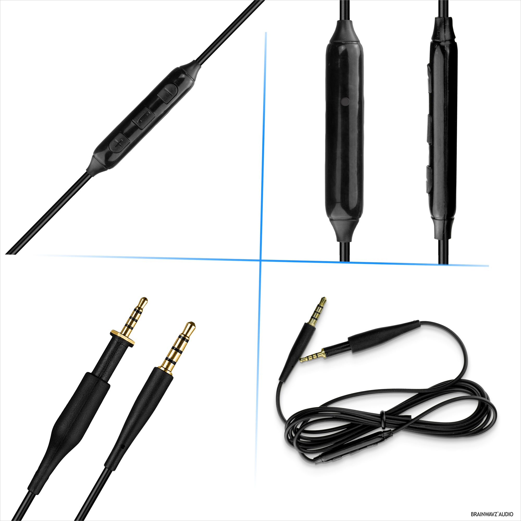 كابل صوت بديل متوافق مع سماعات AKG K430 K450 K451 K452 K480 وQ460 - جهاز تحكم مدمج مع ميكروفون، ومستوى صوت، وتشغيل/إيقاف مؤقت - 1.5 متر/60 بوصة