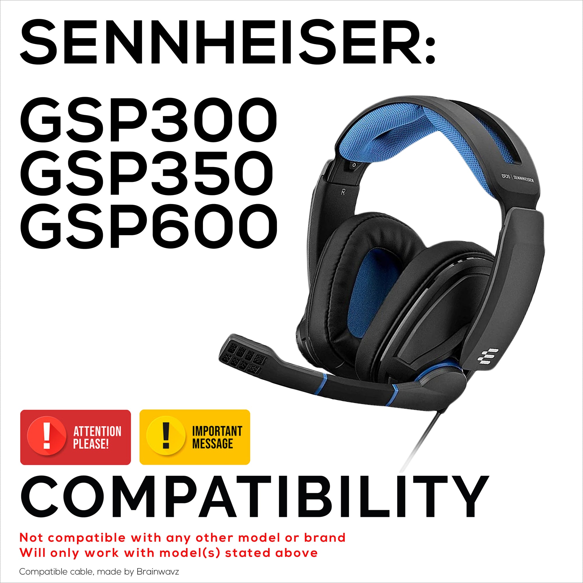 Replacement Audio Cable Compatible with Sennheiser GSP300, GSP350, GSP600 – Braided Nylon Cord, 3.5mm Right-Angle & 2.5mm Gold Plated Jacks