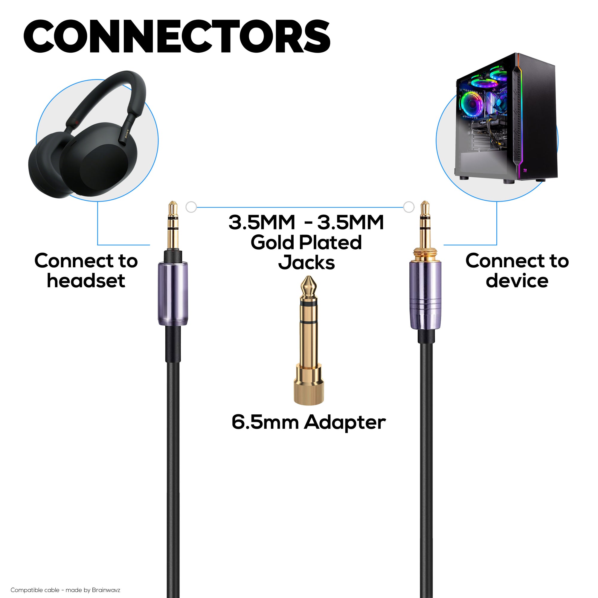 كابل صوت بديل ملفوف متوافق مع سماعات سوني WH-1000XM5، 1000XM4، 1000XM3، 1000XM2، XB910N، CH700N، CH710N، MDR-XB950BT، XB950N1، 1000X