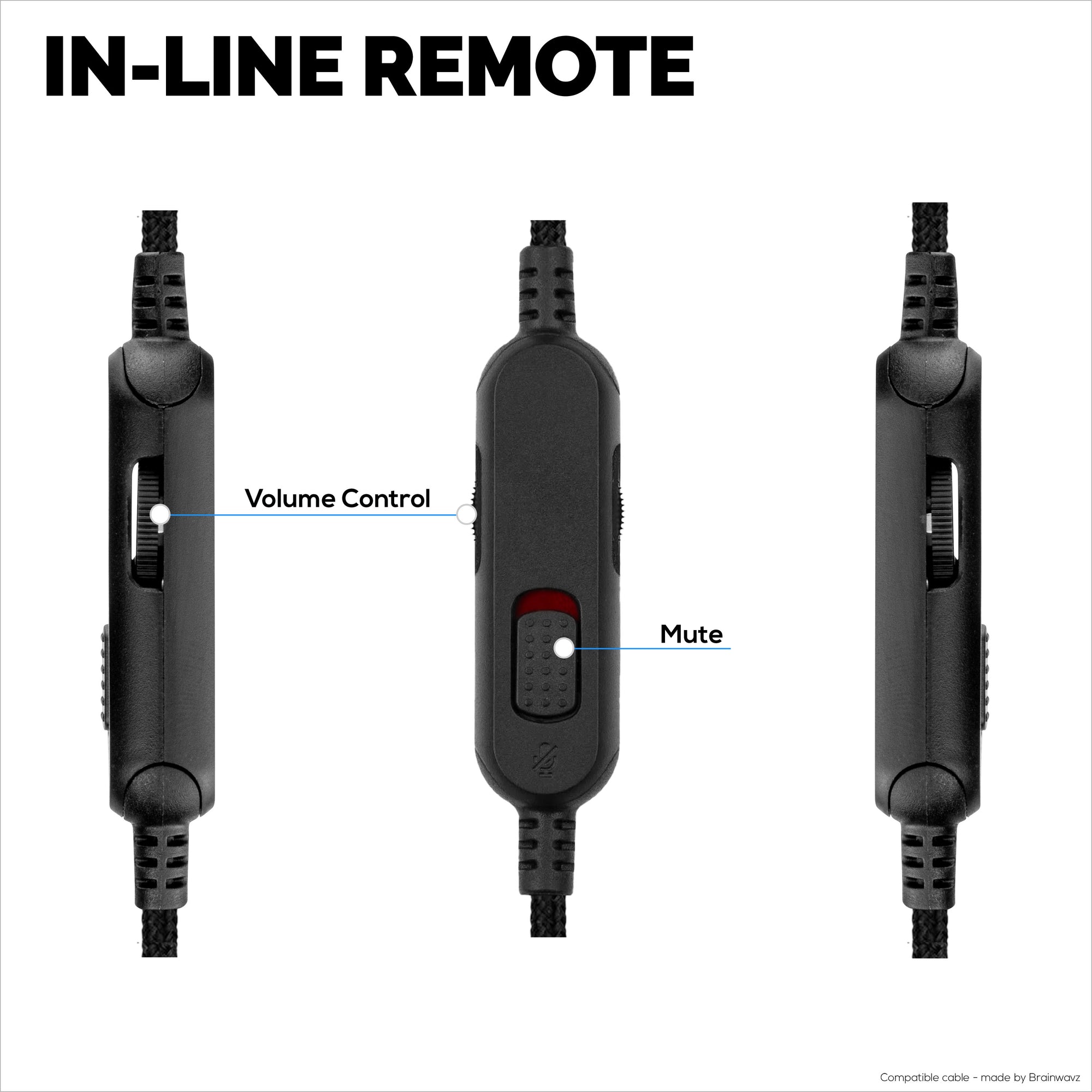 Replacement Audio Cable Compatible with Kingston HyperX Cloud Mix & Cloud Alpha Headsets – Inline Remote w/ Mute & Volume Control – Nylon Braided Cord w/ Gold Plated Connectors