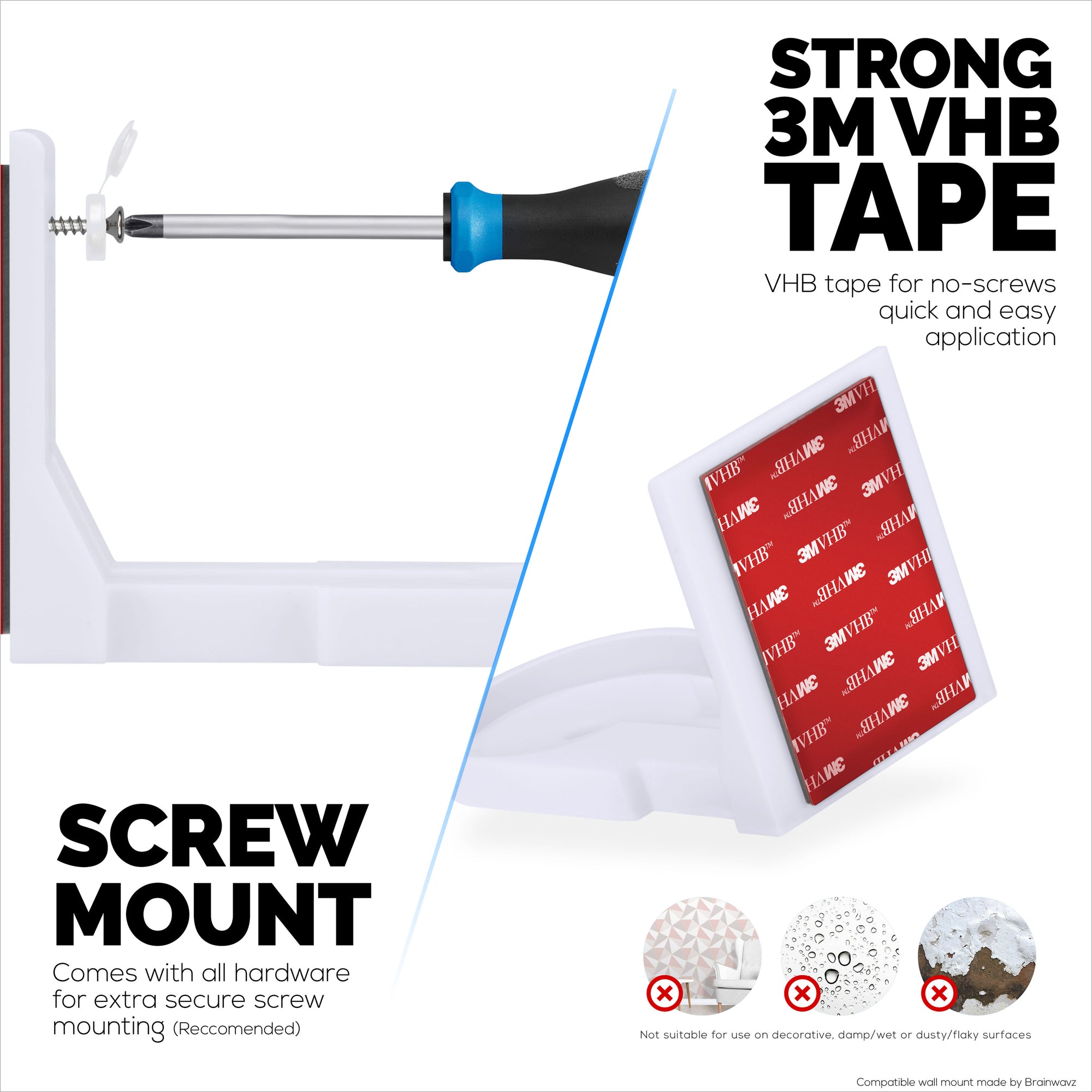 حامل جداري بدون براغي لكاميرا Blink Mini Pan Tilt، حامل سهل التركيب، بدون فوضى، حامل VHB قوي مع خيار المسمار