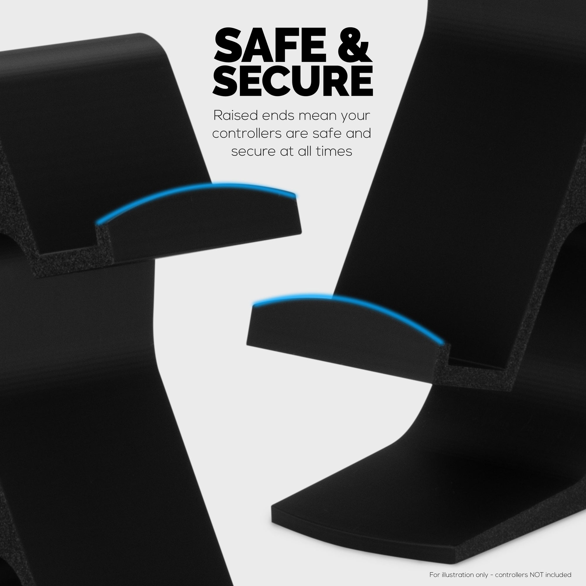 حامل رباعي لوحدات تحكم الألعاب للمكاتب، تصميم بديهي، مناسب لجميع وحدات التحكم في الألعاب، مثالي للمكاتب والطاولات الجانبية، يقلل من الفوضى ويعرض معداتك بشكل أفضل