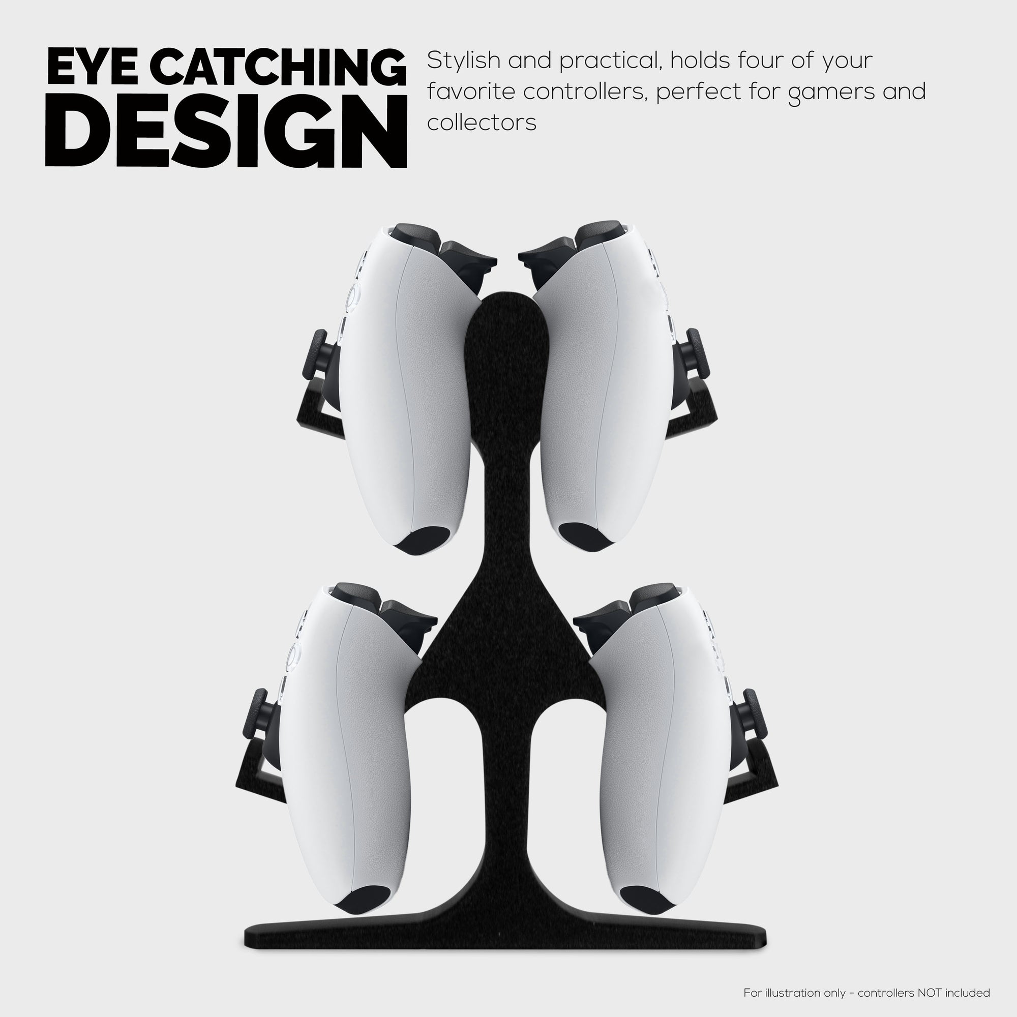 حامل رباعي لوحدات تحكم الألعاب للمكاتب، تصميم بديهي، مناسب لجميع وحدات التحكم في الألعاب، مثالي للمكاتب والطاولات الجانبية، يقلل من الفوضى ويعرض معداتك بشكل أفضل