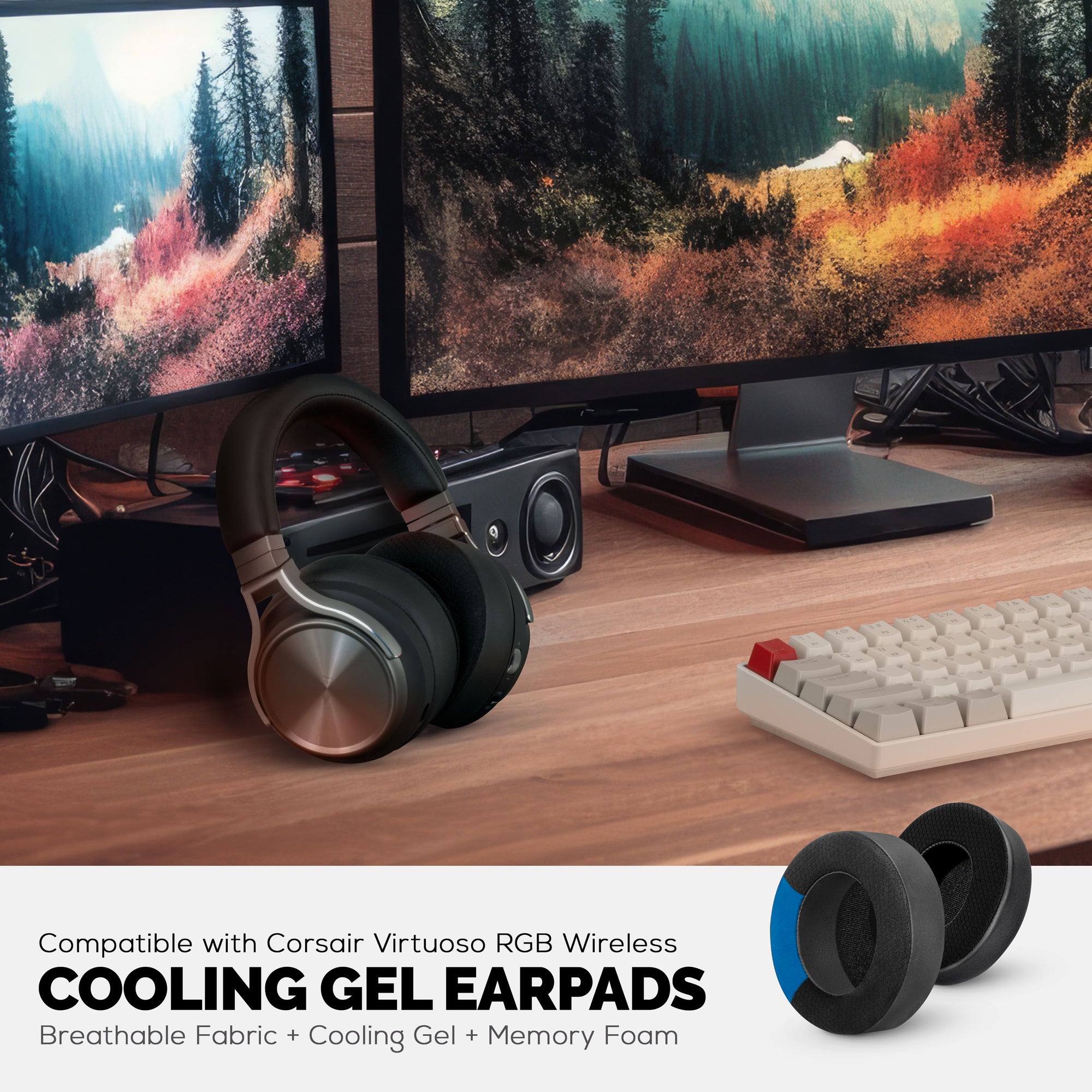 وسائد أذن هجينة لسماعات الألعاب Corsair Virtuoso RGB (لاسلكية/XT/SE) - جل تبريد، إسفنج الذاكرة، متين، سميك وعازل للصوت