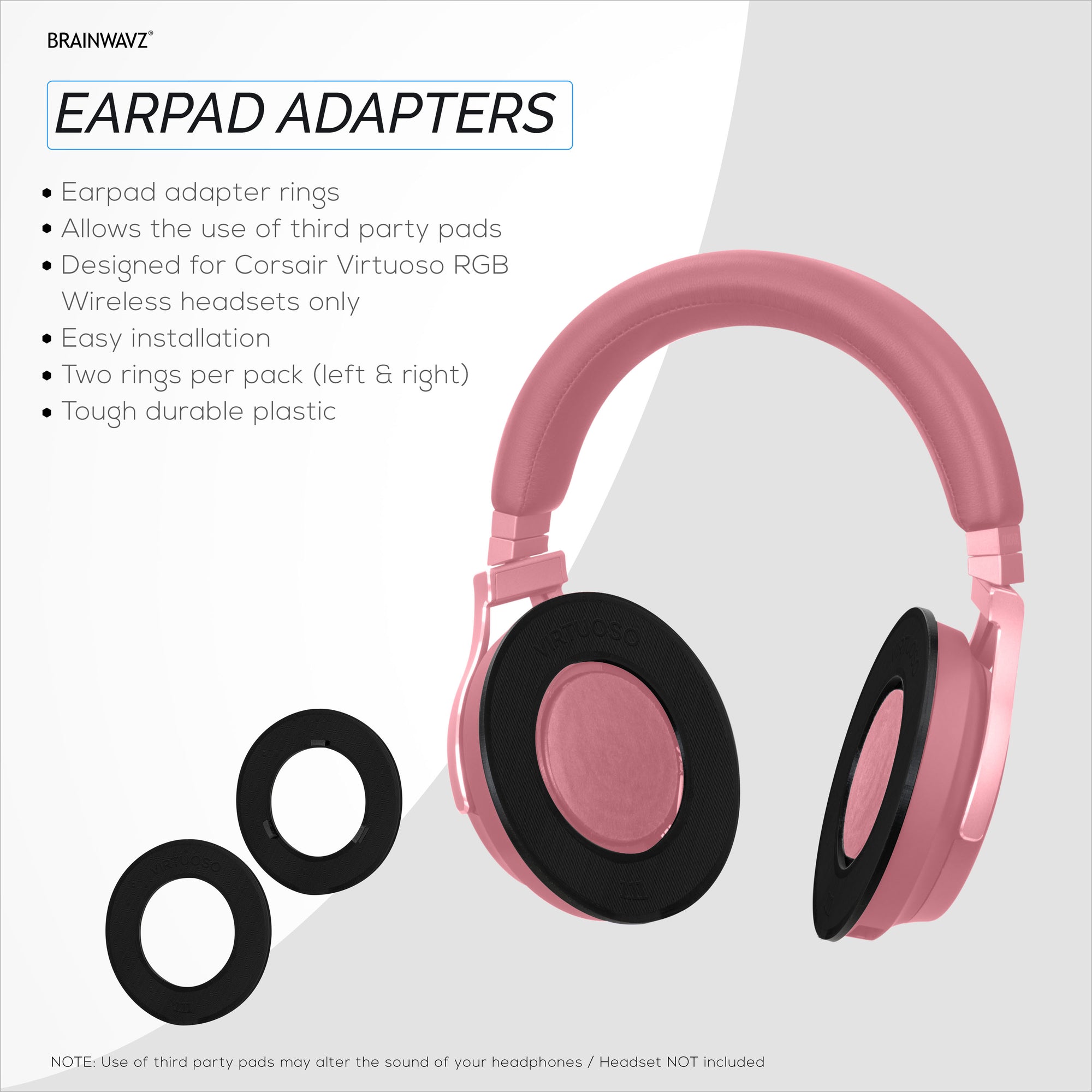 حلقة محول Earpad لسماعة الألعاب اللاسلكية Corsair Virtuoso RGB - للاستخدام مع وسادات أذن مستديرة 100 مم من Brainwavz
