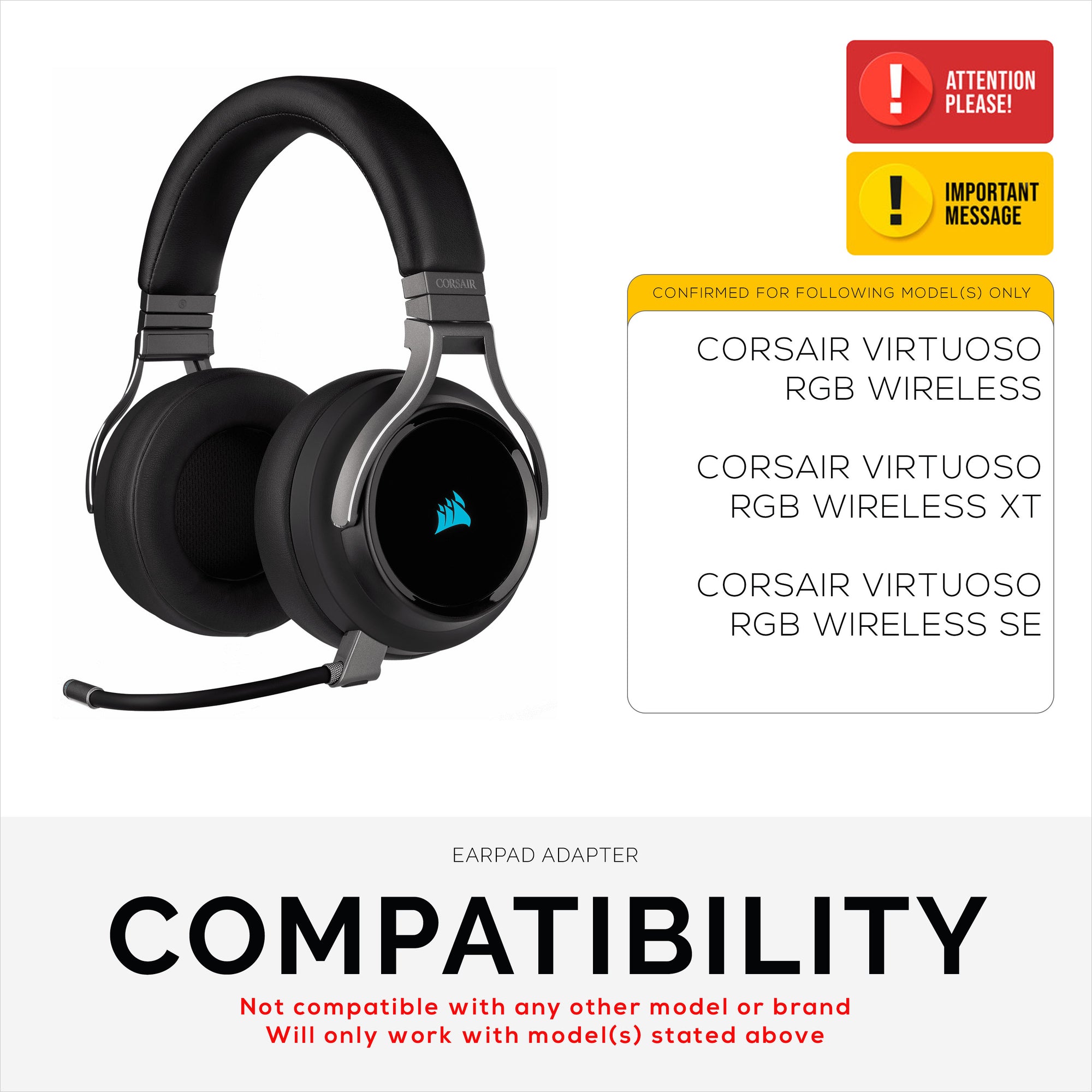 حلقة محول Earpad لسماعة الألعاب اللاسلكية Corsair Virtuoso RGB - للاستخدام مع وسادات أذن مستديرة 100 مم من Brainwavz