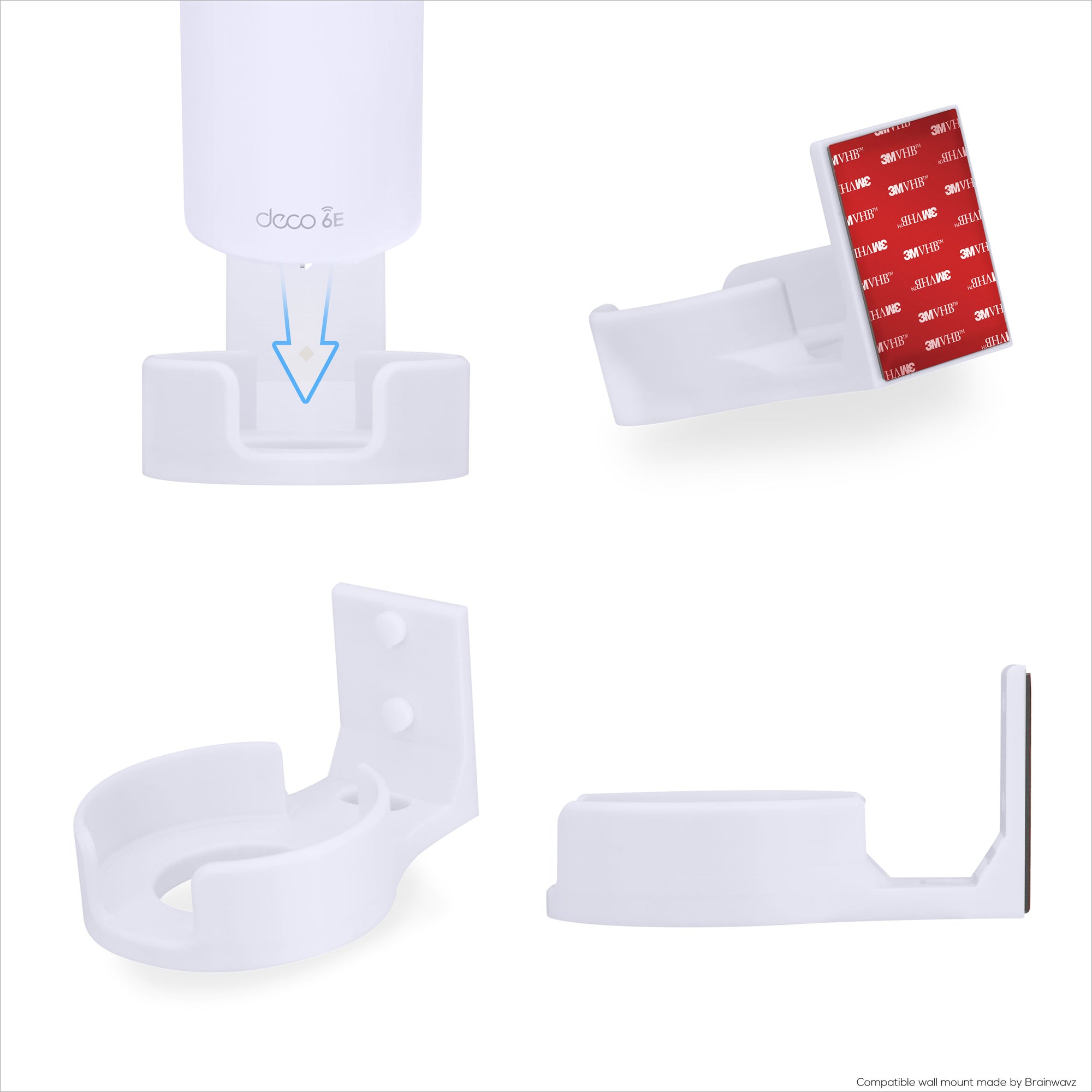 حامل حائط بدون براغي لأجهزة TP-Link Deco X68 وXE70 وXE75 وXE75 PRO وAXE5300 وAXE5400، سهل التركيب، بدون فوضى، يقلل التداخل ويزيد المدى، دعامة لاصقة، أبيض من Brainwavz