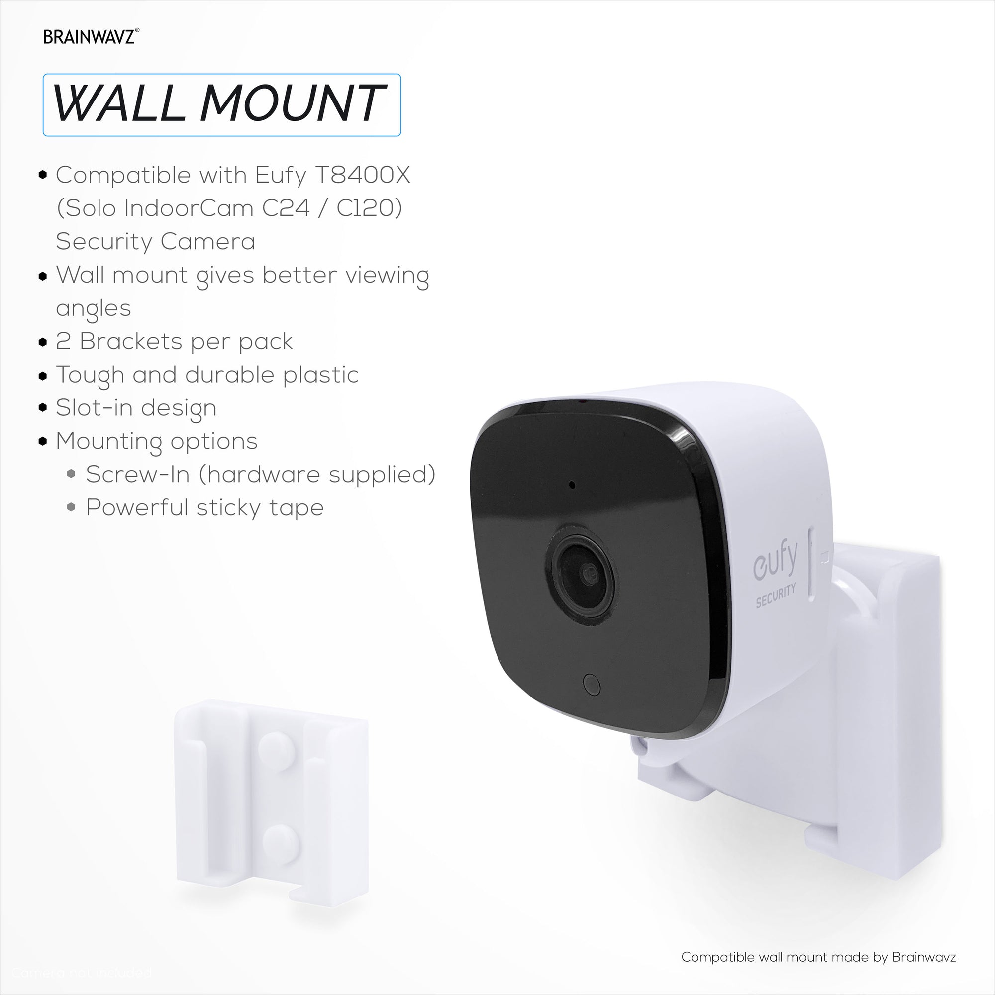 قطعتان من حامل التثبيت على الحائط اللاصق لكاميرا الأمان Eufy Solo C2 / C24 (T120X)، يتم تثبيته وتثبيته بالمسمار
