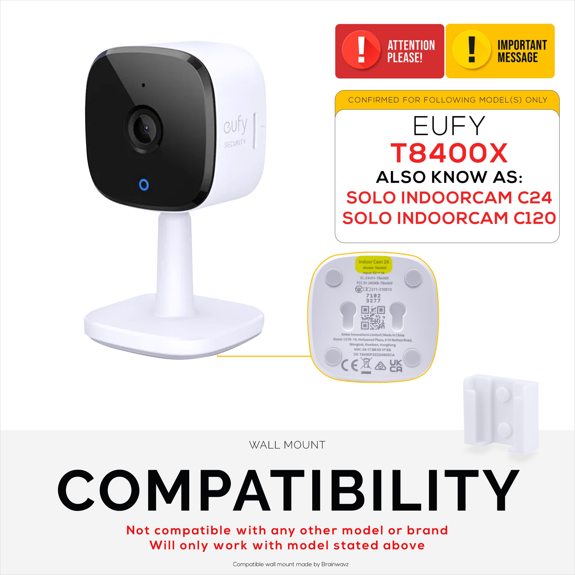 قطعتان من حامل التثبيت على الحائط اللاصق لكاميرا الأمان Eufy Solo C2 / C24 (T120X)، يتم تثبيته وتثبيته بالمسمار