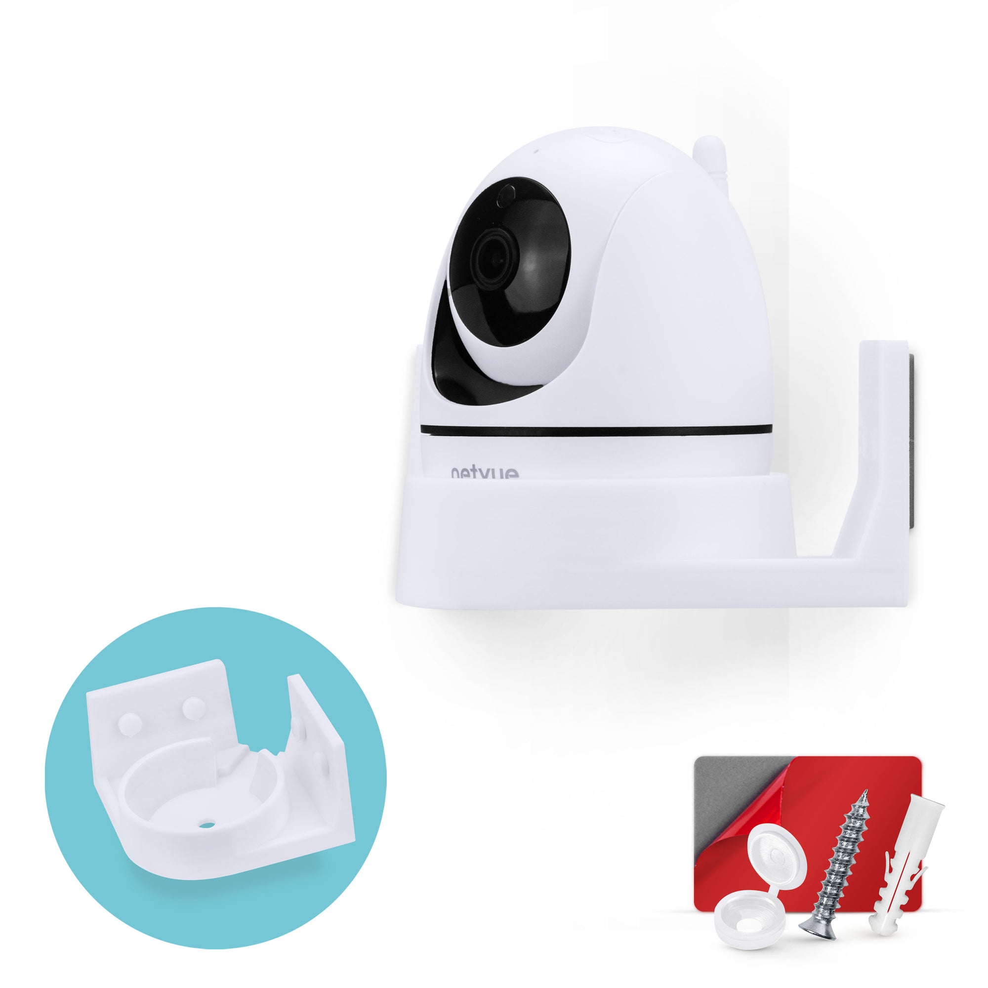 زاوية مثبتة على الحائط لكاميرا NETVUE NI-342 للحيوانات الأليفة والأطفال في الأماكن المغلقة ، وحامل كاميرا أمان لاصق ، وتقليل البقع العمياء والفوضى ، وتثبيت اللصق والمسمار