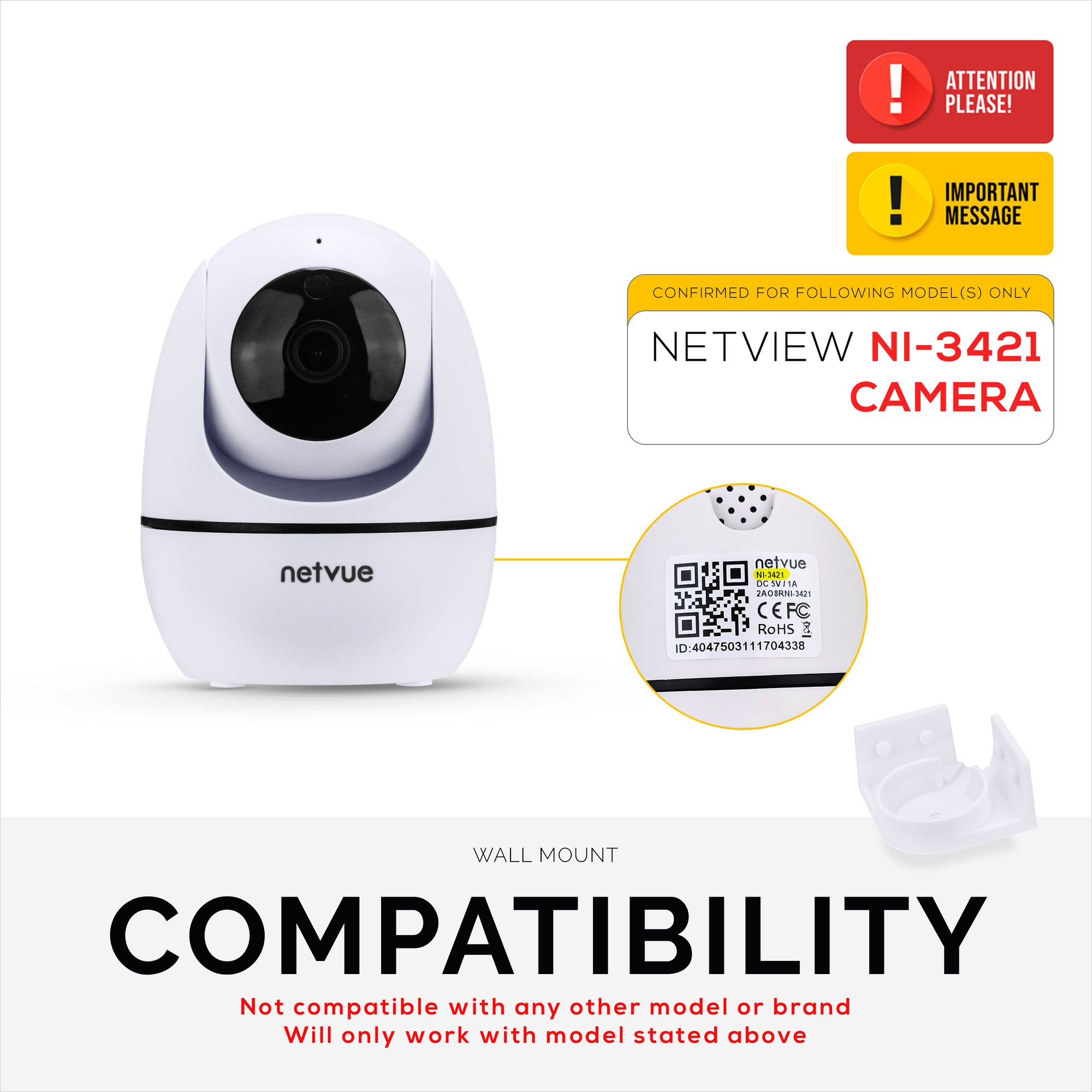 زاوية مثبتة على الحائط لكاميرا NETVUE NI-342 للحيوانات الأليفة والأطفال في الأماكن المغلقة ، وحامل كاميرا أمان لاصق ، وتقليل البقع العمياء والفوضى ، وتثبيت اللصق والمسمار