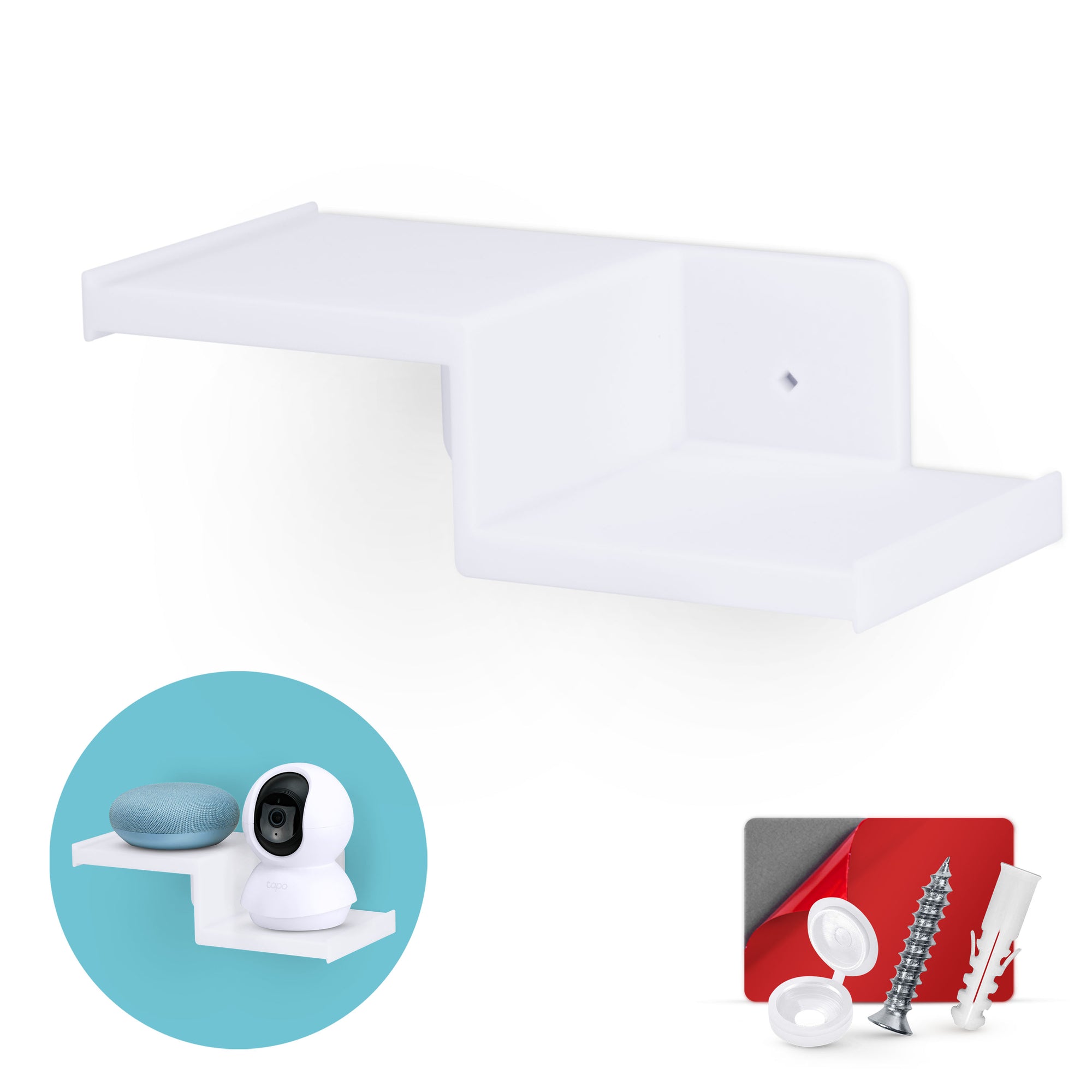 Drill Free Small Wall Mount Shelf For Security Cameras, Baby Monitors, Speakers, Routers, Plants & More, Strong Adhesive