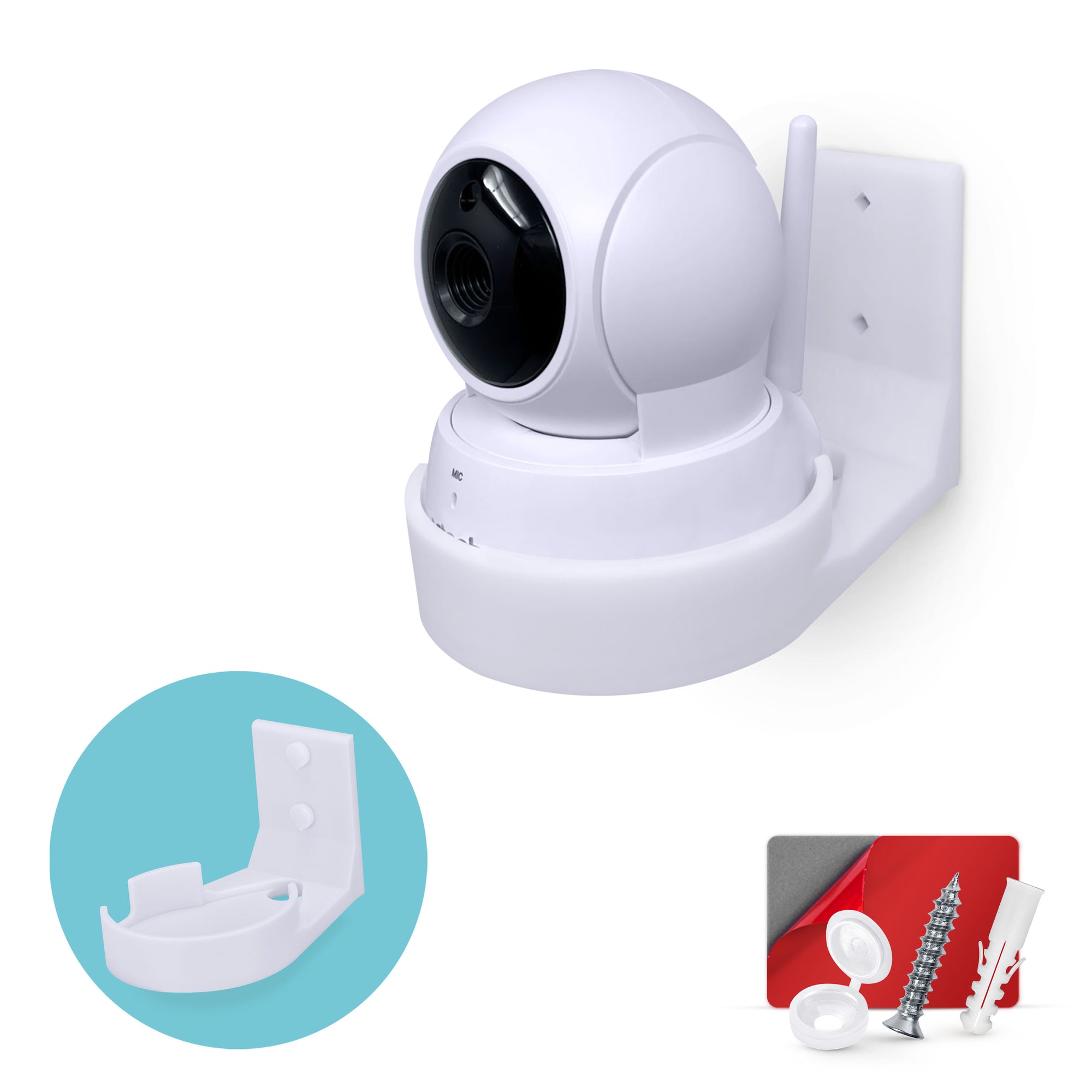 Drill Free Wall Mount For VTech ‎VM923 Camera, Easy To Install Holder with Strong Adhesive, No Mess, Reduces Blind Spots & Clutter