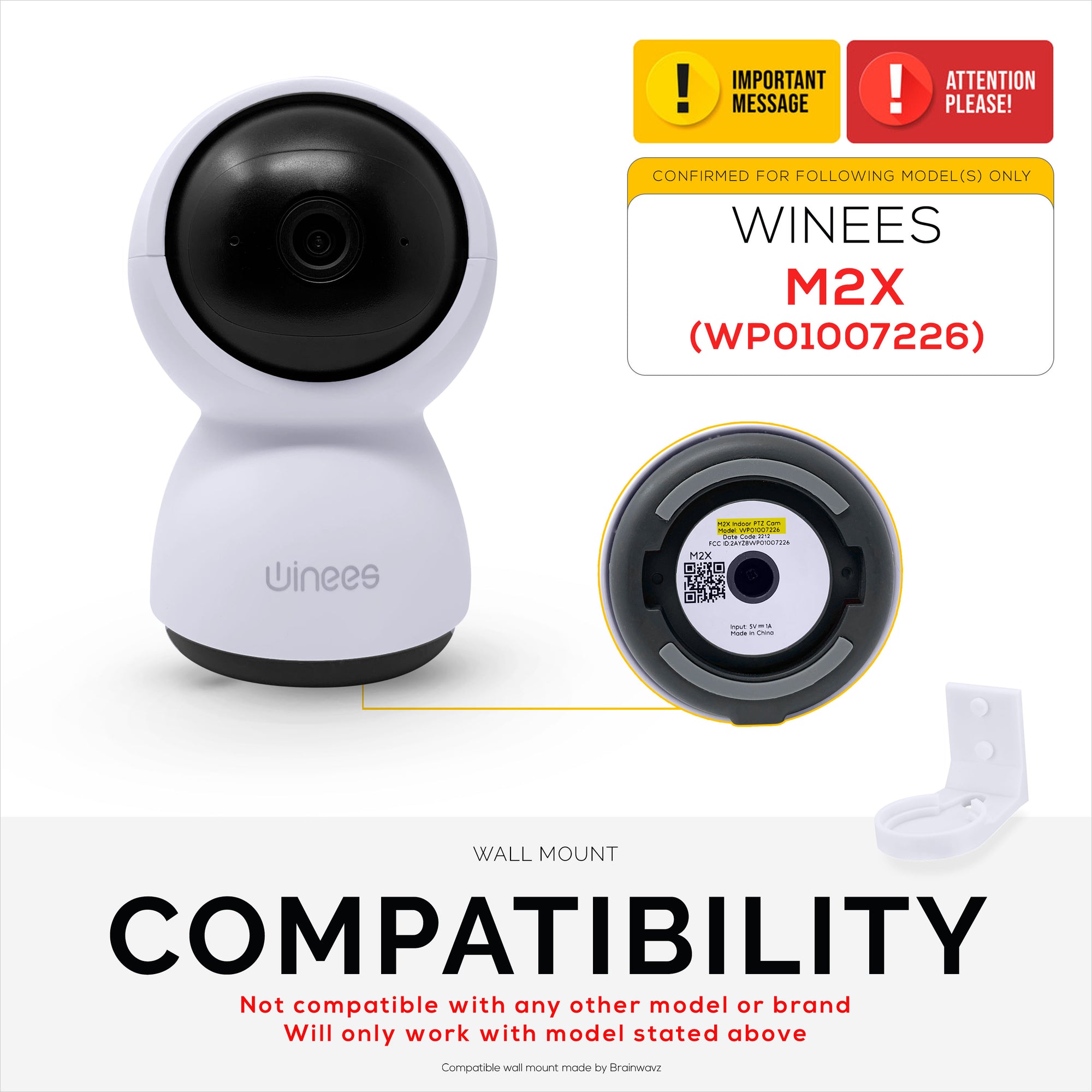 حامل حائط بدون براغي لكاميرا الأمن الداخلي Winees M2X - عصا VHB قوية على اللاصق، سهل التركيب، بدون فوضى، يقلل البقع العمياء وعرض أفضل، رف حامل الدعامة