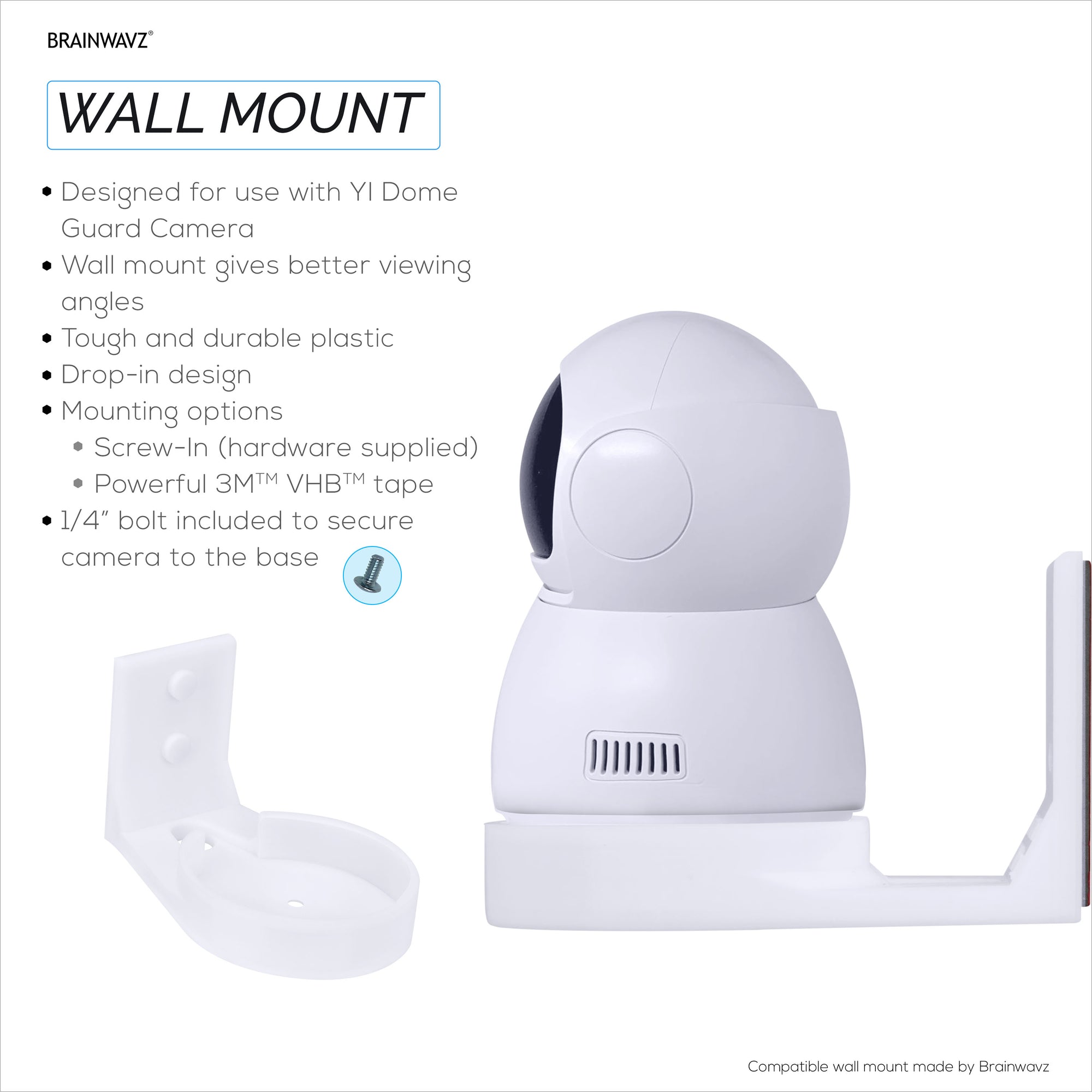 حامل حائط من أجل YI Dome Guard للحيوانات الأليفة والكاميرا الداخلية للأطفال ، حامل حامل لاصق سهل التركيب ، يقلل من البقع العمياء والفوضى