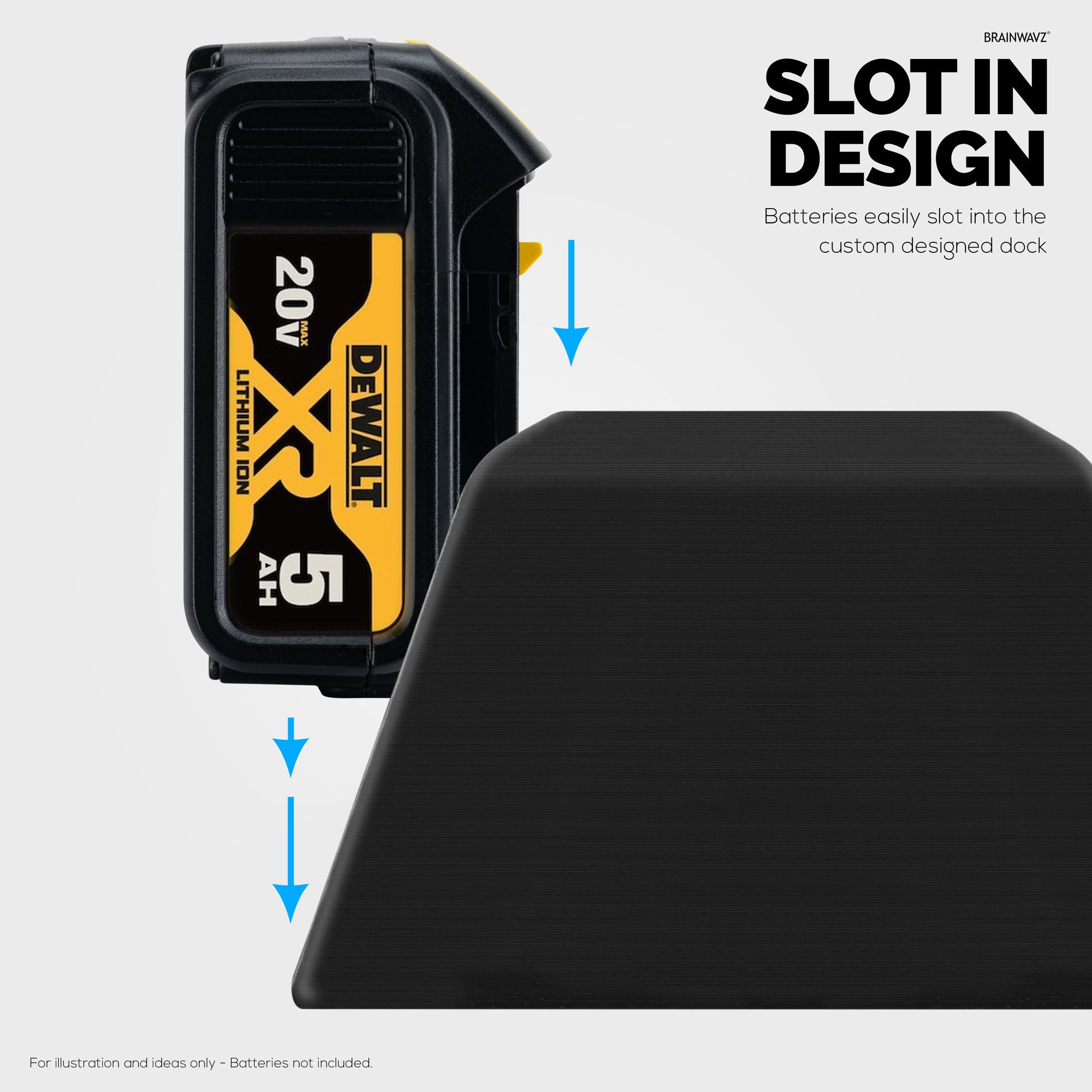 حامل بطارية سطح المكتب لبطاريات ديوالت اللاسلكية 20 فولت / 60 فولت مع مقصورة منظم تخزين الأدوات والأقلام ، يناسب بطاريات DCB200 DCB203 DCB205 DCB206 DCB606 DCB 609