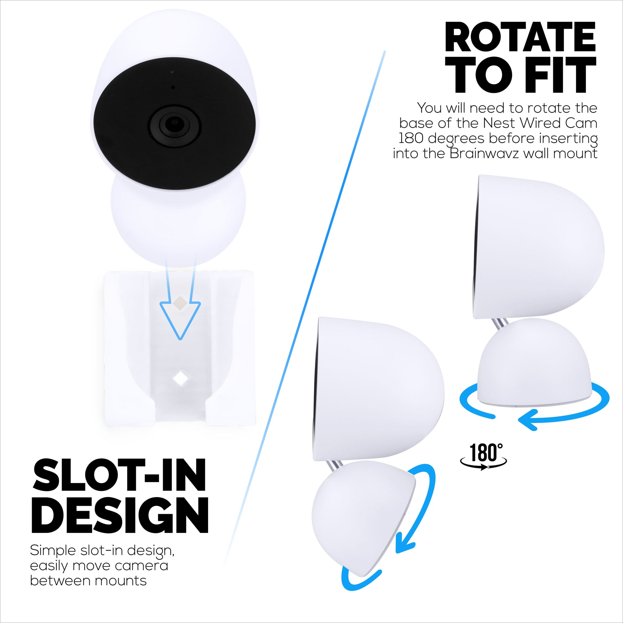 حامل حائط لكاميرا أمان Google Nest السلكية من الجيل الثاني - لاصق ومثبت بالبراغي ، تصميم سهل الفتح