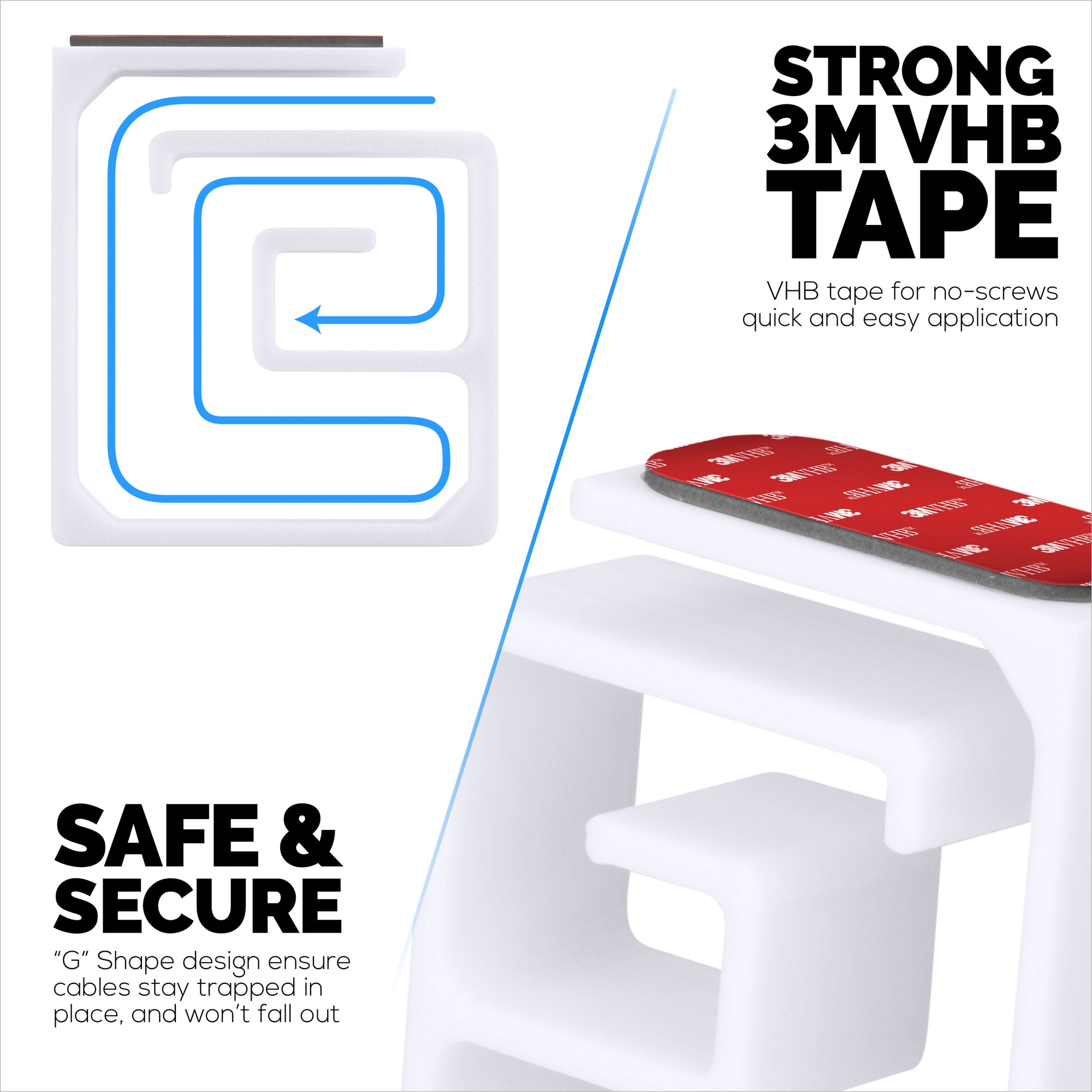 3 قطع من حامل منظم الكابلات VHB ، للكابلات الثقيلة وأسلاك الكمبيوتر الشخصي مع مادة لاصقة قوية ، ونظام إدارة جبل المكتب - XL