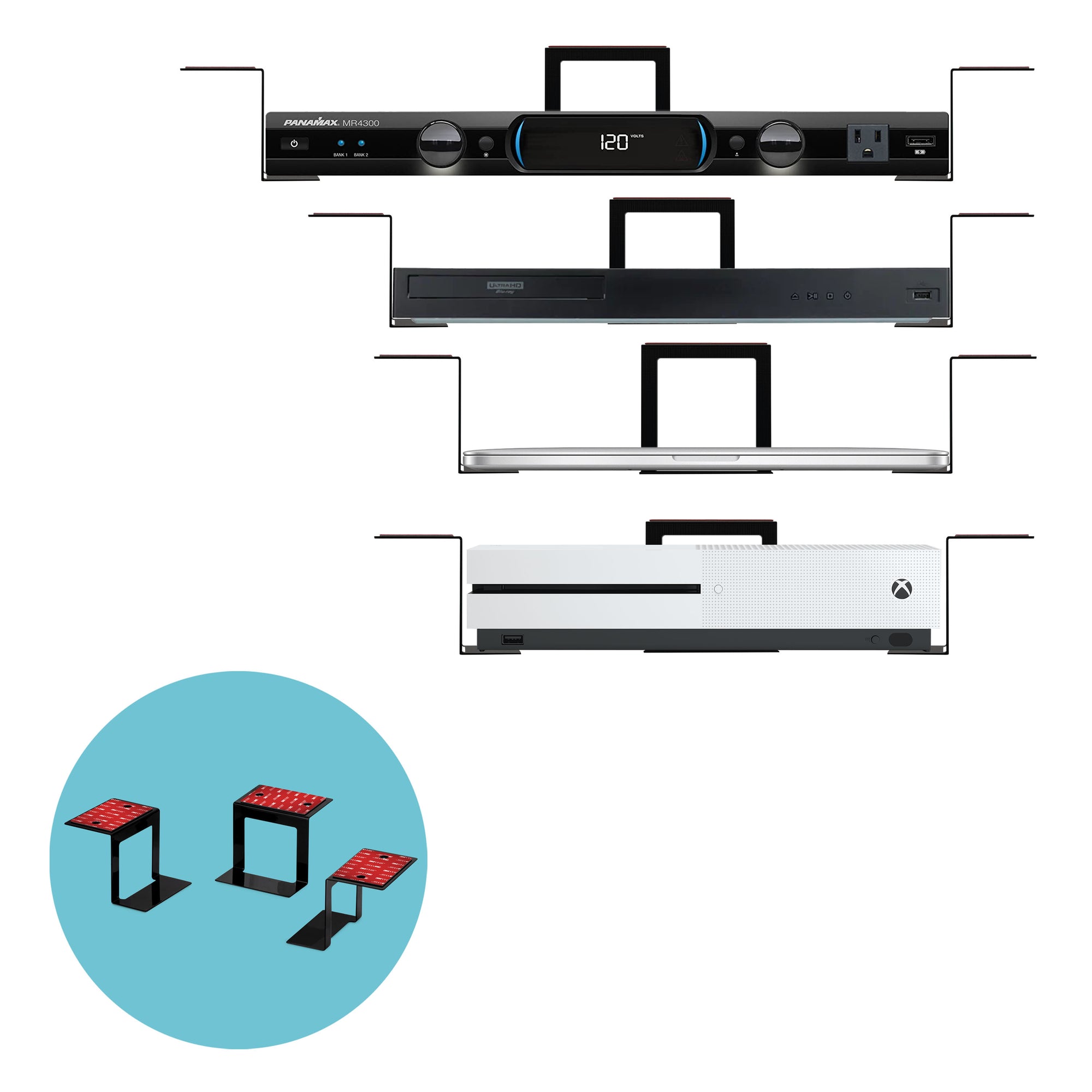 3” Metal Under Desk Laptop, Cable Box & Router Holder Mount, Adhesive & Screw In, Holds upto 3" Devices Like Small Computers, Macbook, Surface, Keyboard, Network Switch, Modems & More