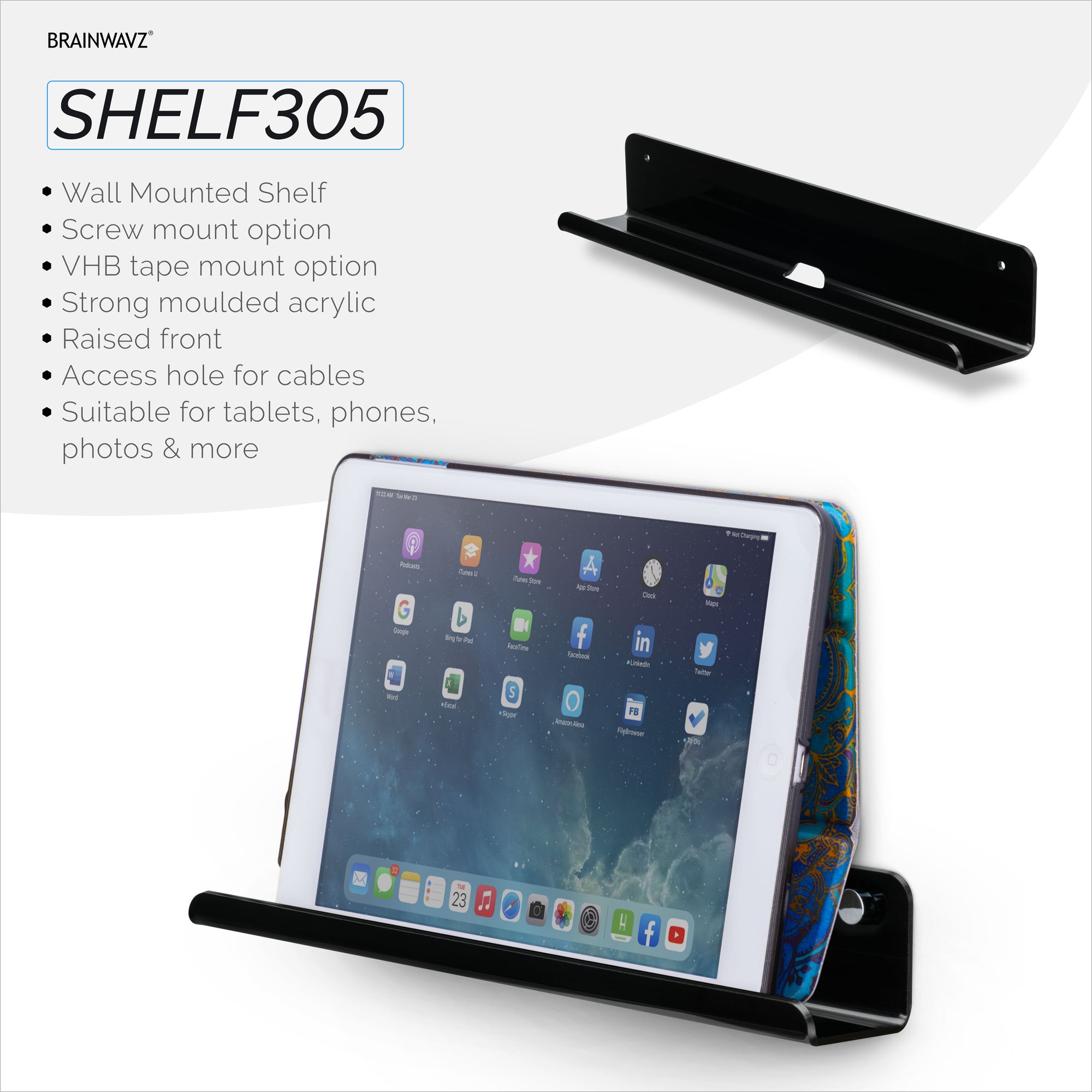 2 عبوة 12 بوصة حامل رف عائم رفيع ، حامل لاصق أو لولبي ، للأجهزة اللوحية ، سجلات الفينيل ، إطارات الصور ، الهواتف ، أرفف حامل عالمية