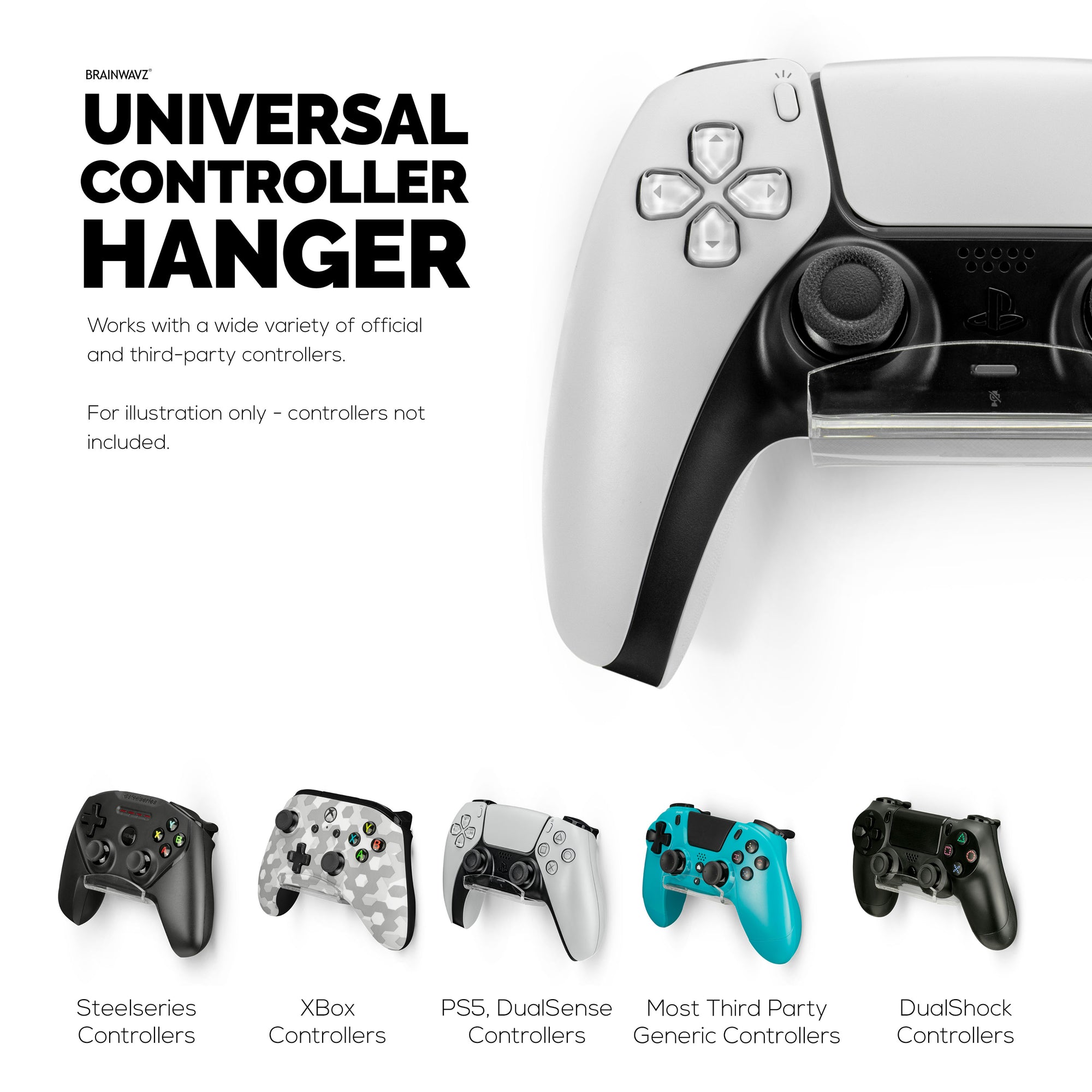 قطعتان من أدوات التحكم في الألعاب من الأكريليك ، حامل تعليق مثبت على الحائط لأجهزة XBOX و PlayStation و PC والمزيد ، لاصق قوي VHB ، مناسب عالمي