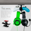 The Anvil - Under Desk Dual Controller &amp; Dual Headphone Hanger - Adhesive Mount, Easy to Install, No Screws