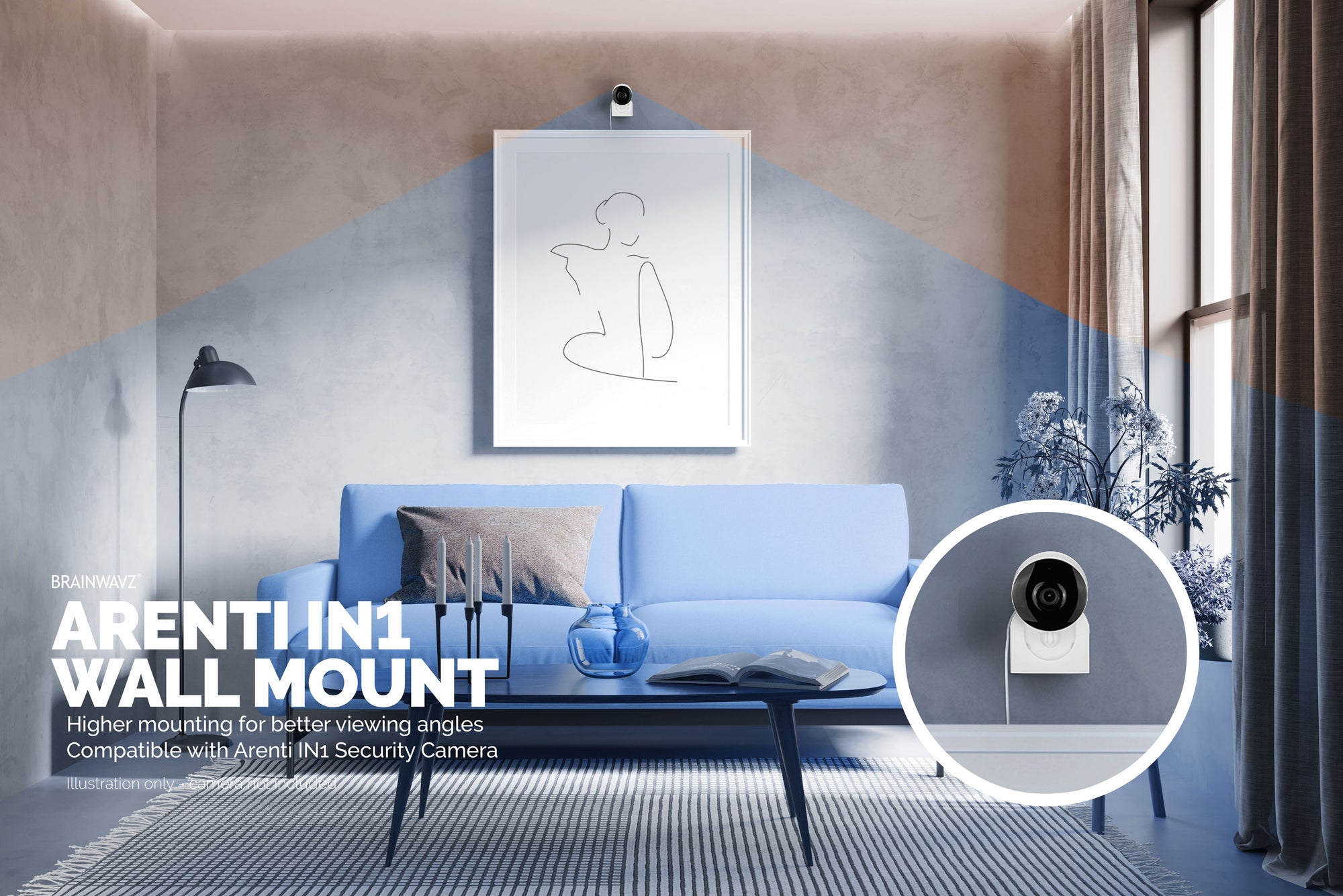 قطعتان من حامل التثبيت على الحائط لكاميرا المراقبة Arenti IN2 للتثبيت على الحائط ، حامل لاصق ، حامل سهل التركيب ، بدون براغي أو حفر