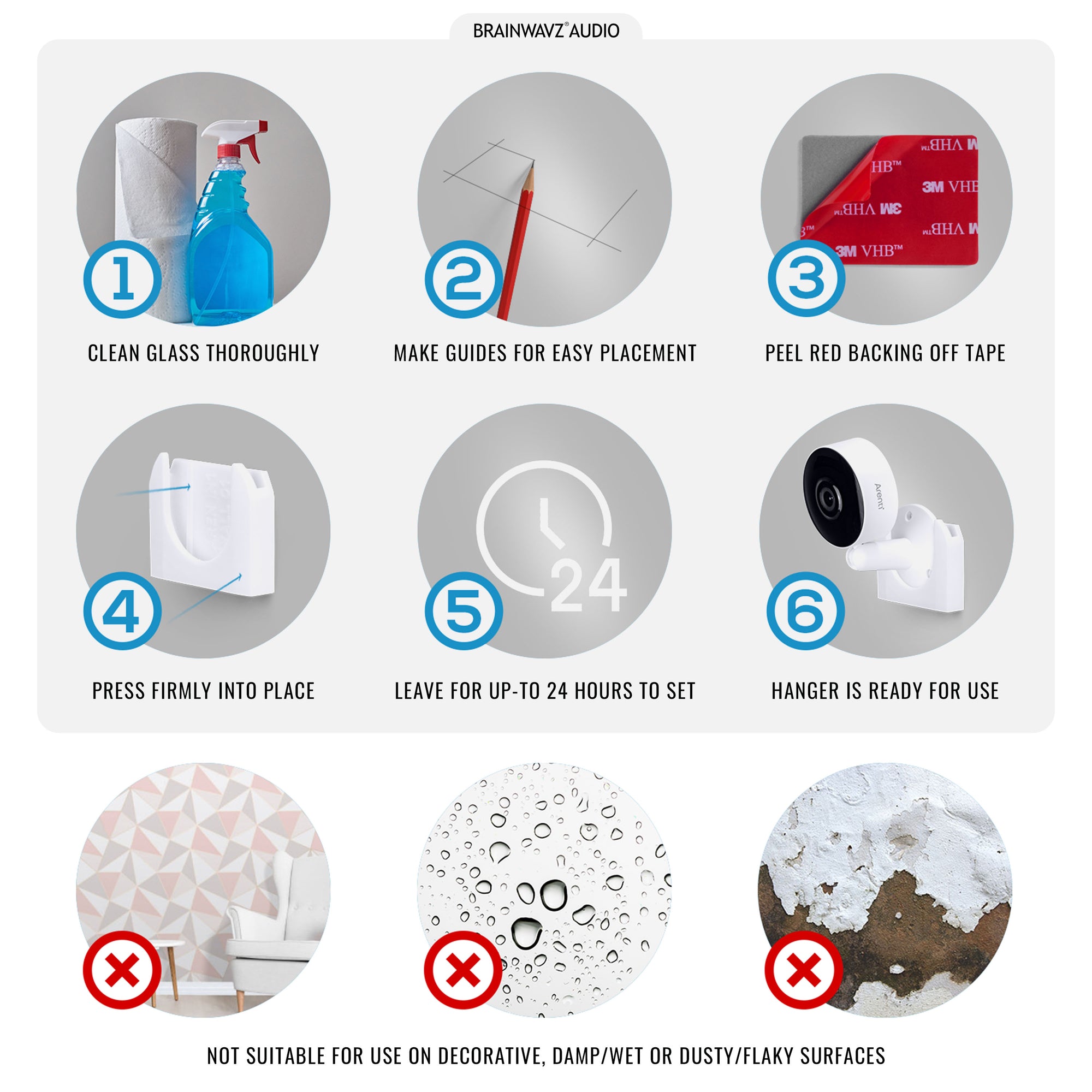 قطعتان من حامل التثبيت على الحائط لكاميرا المراقبة Arenti IN2 للتثبيت على الحائط ، حامل لاصق ، حامل سهل التركيب ، بدون براغي أو حفر