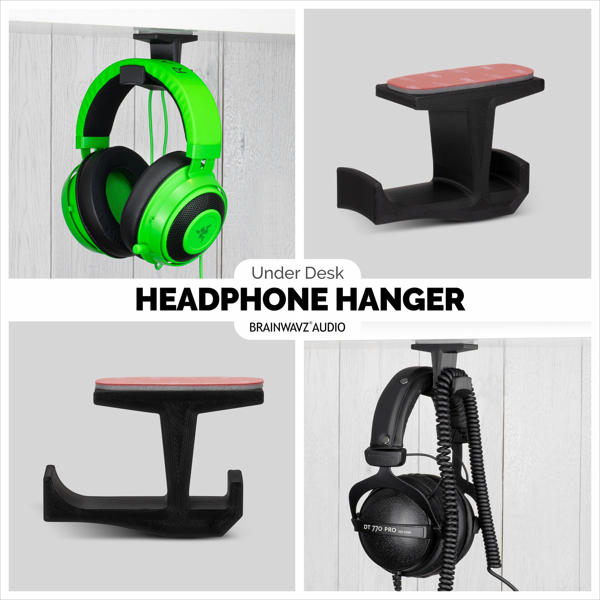BigJ (2 Pack) Under Desk Headphone Hanger Holder and Cable Organiser