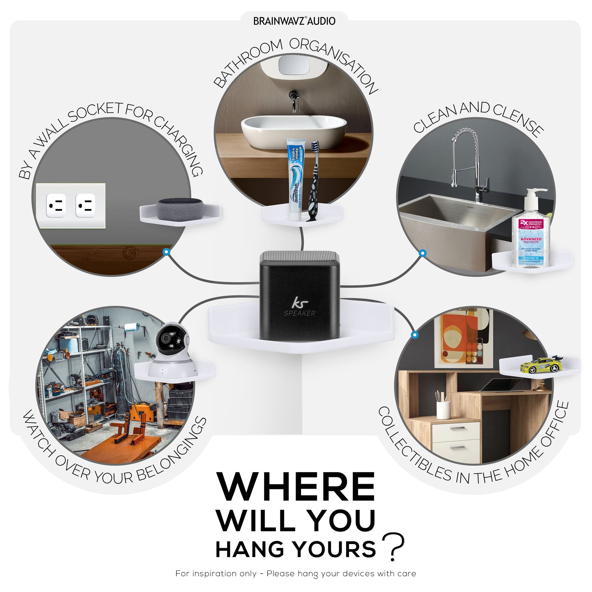 رف صغير ذو زاوية لاصقة مقاس 6 بوصات للكاميرات الأمنية وشاشات الأطفال ومكبرات الصوت والنباتات والمزيد