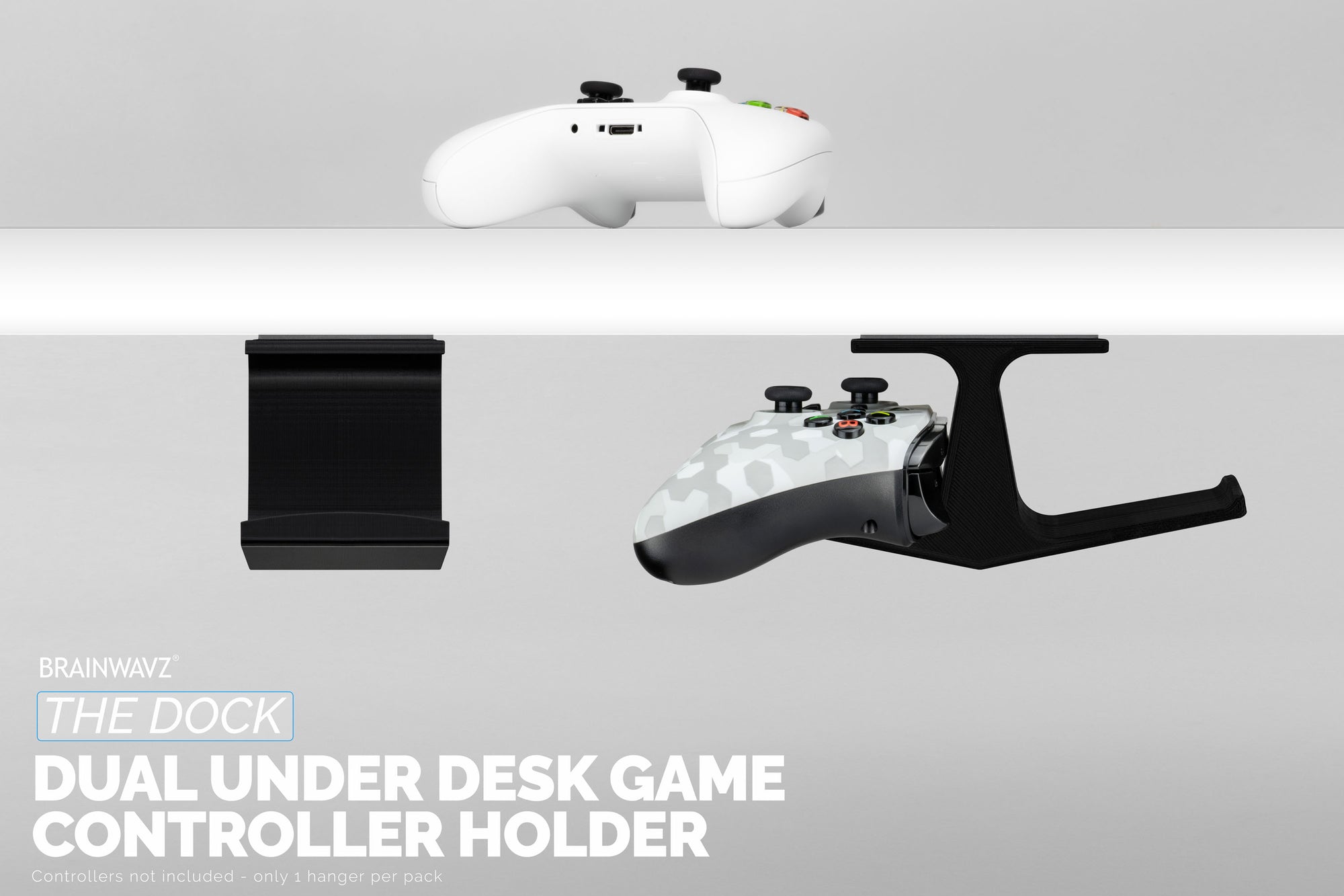 The Dock - Dual Under Desk Game Controller Hanger til Xbox, PS5/PS4, Universal Mount, No Mess & Nem at installere