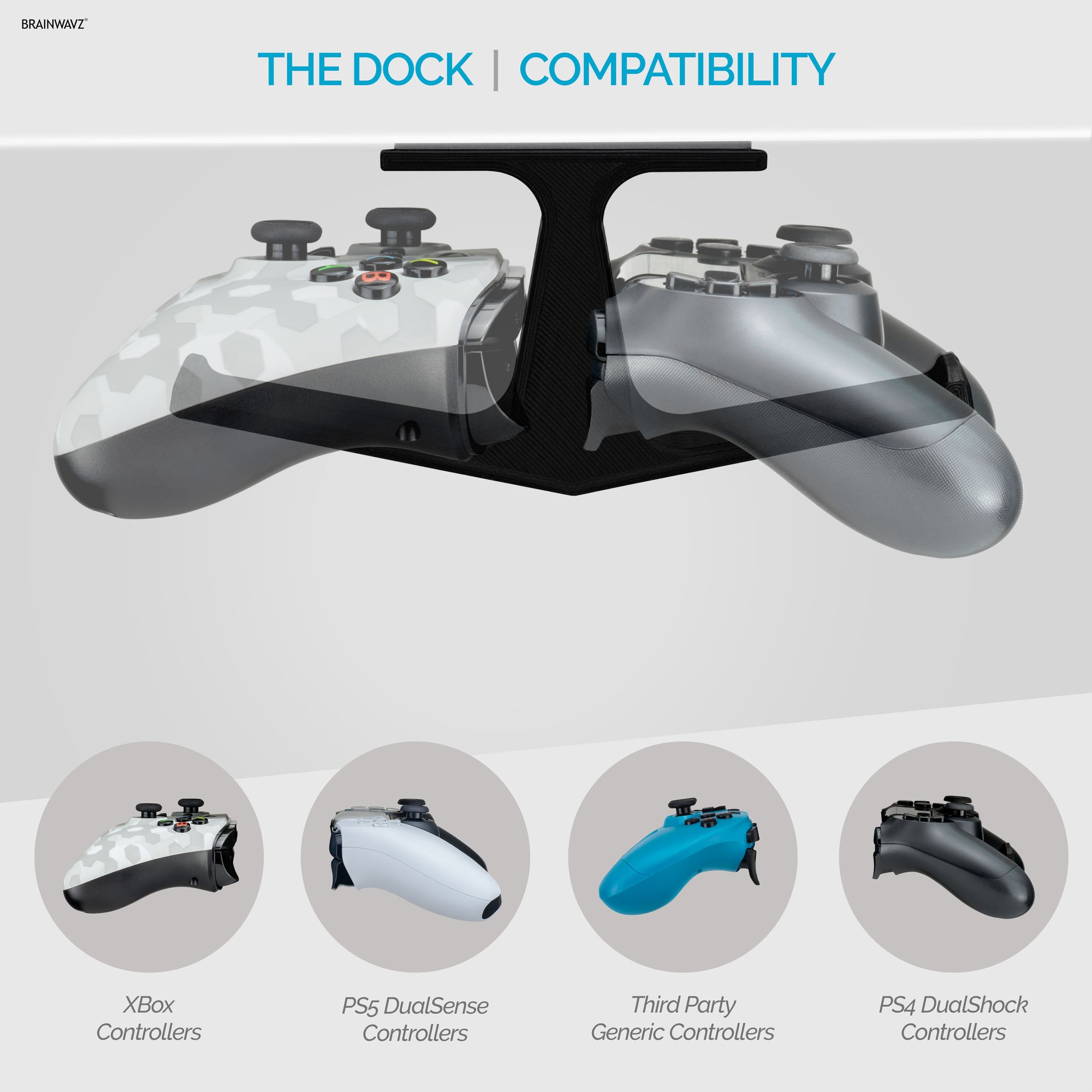 The Dock - Dual Under Desk Game Controller Hanger til Xbox, PS5/PS4, Universal Mount, No Mess & Nem at installere