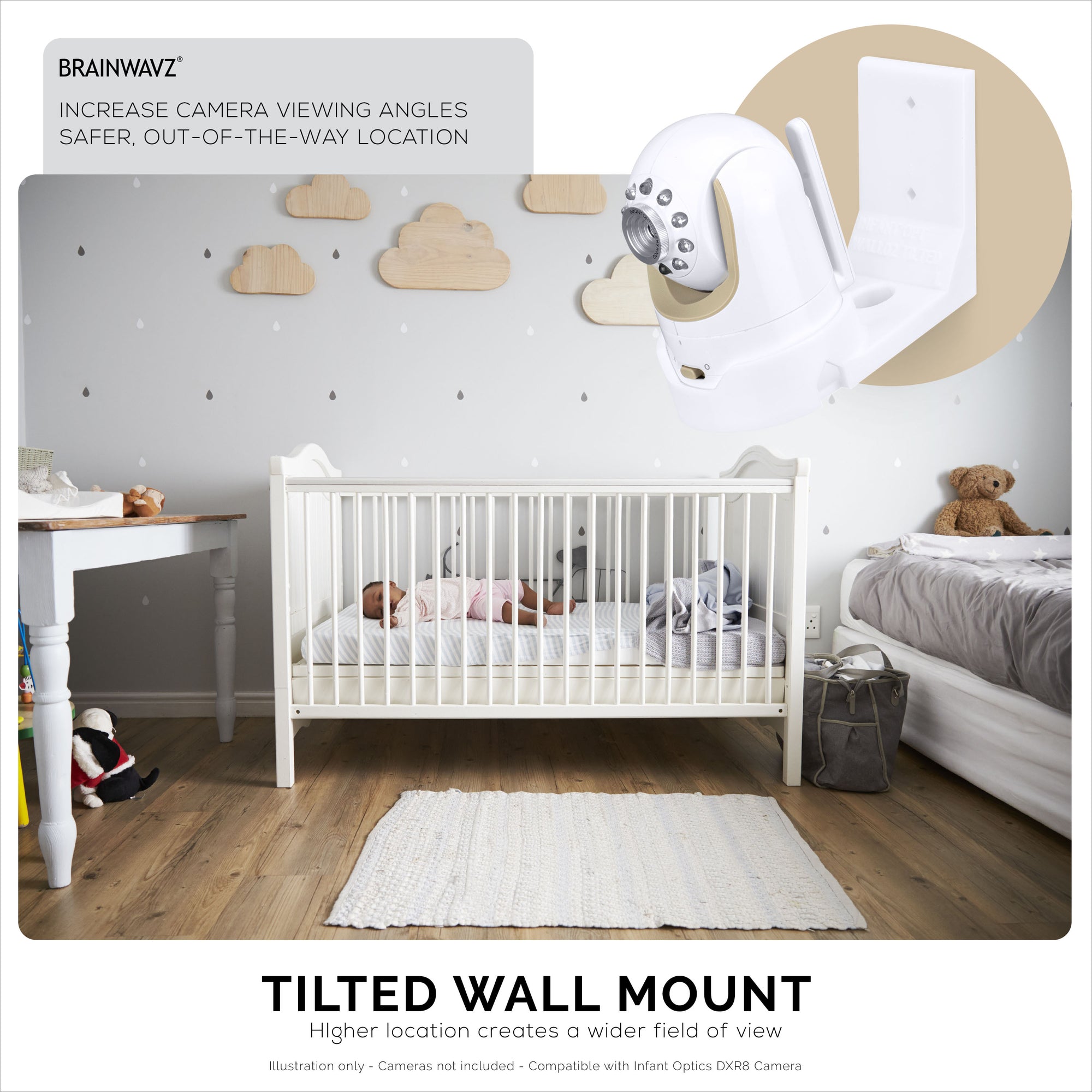 Infant Optics DXR8 & Pro geneigter Wandhalterung, Klebe- und Schraubhalterung, einfach zu installieren