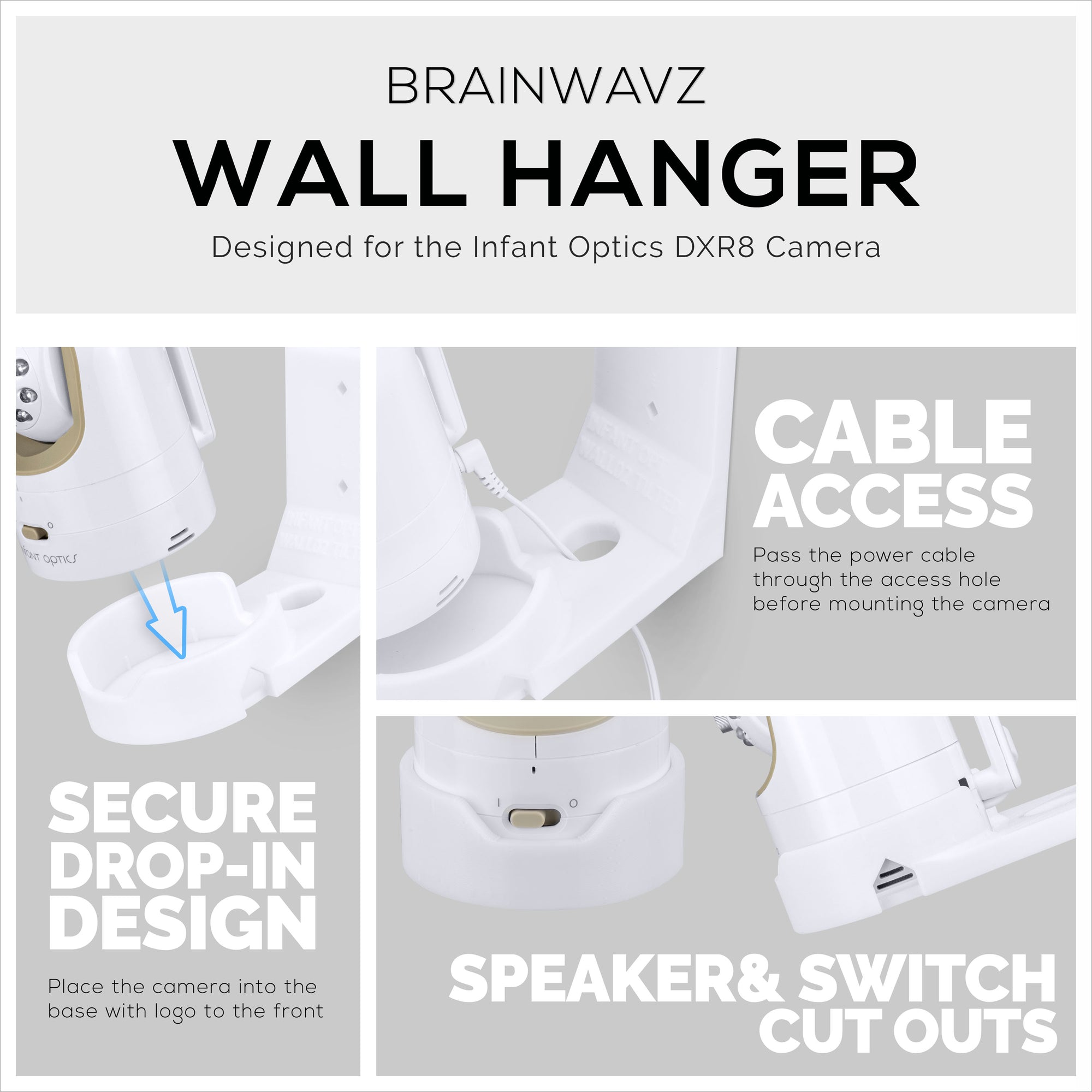 Infant Optics DXR8 & Pro geneigter Wandhalterung, Klebe- und Schraubhalterung, einfach zu installieren