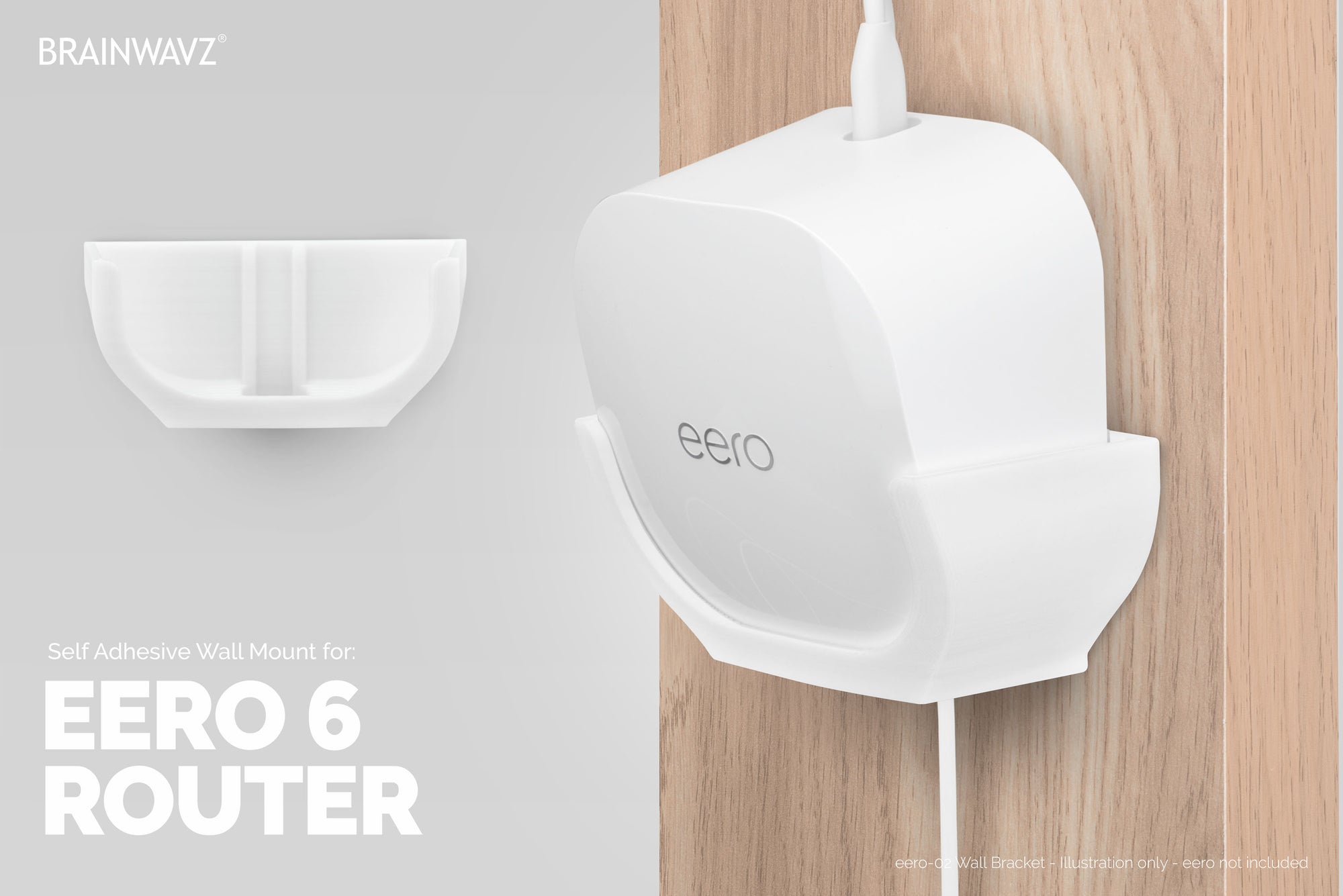 Eero 6 Mesh Wall Mount Adhesive Holder - Easy To Install, No Screws or Mess (NOT Compatible with Eero Pro 6 / Beacon)