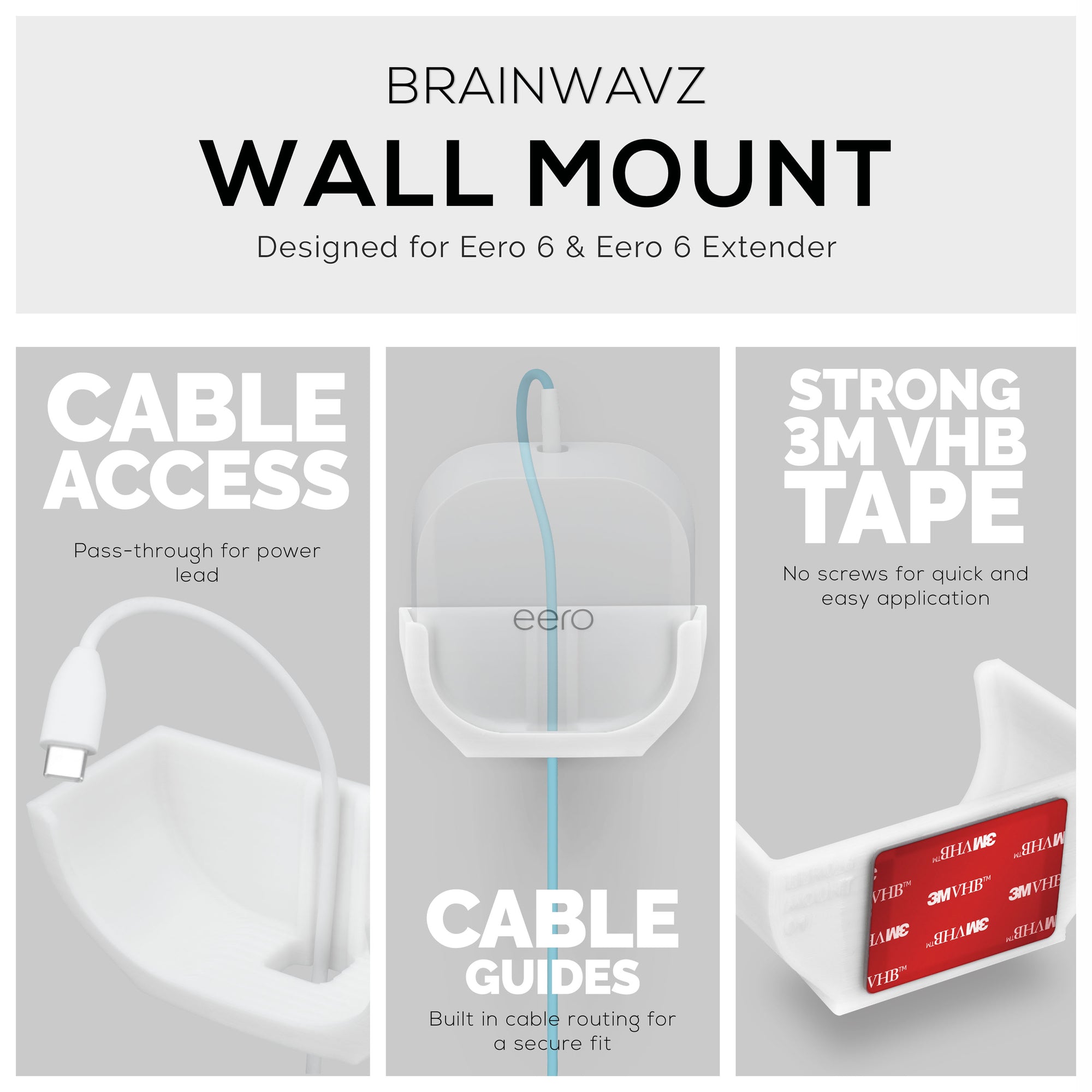 Eero 6 Mesh Wall Mount Adhesive Holder - Easy To Install, No Screws or Mess (NOT Compatible with Eero Pro 6 / Beacon)