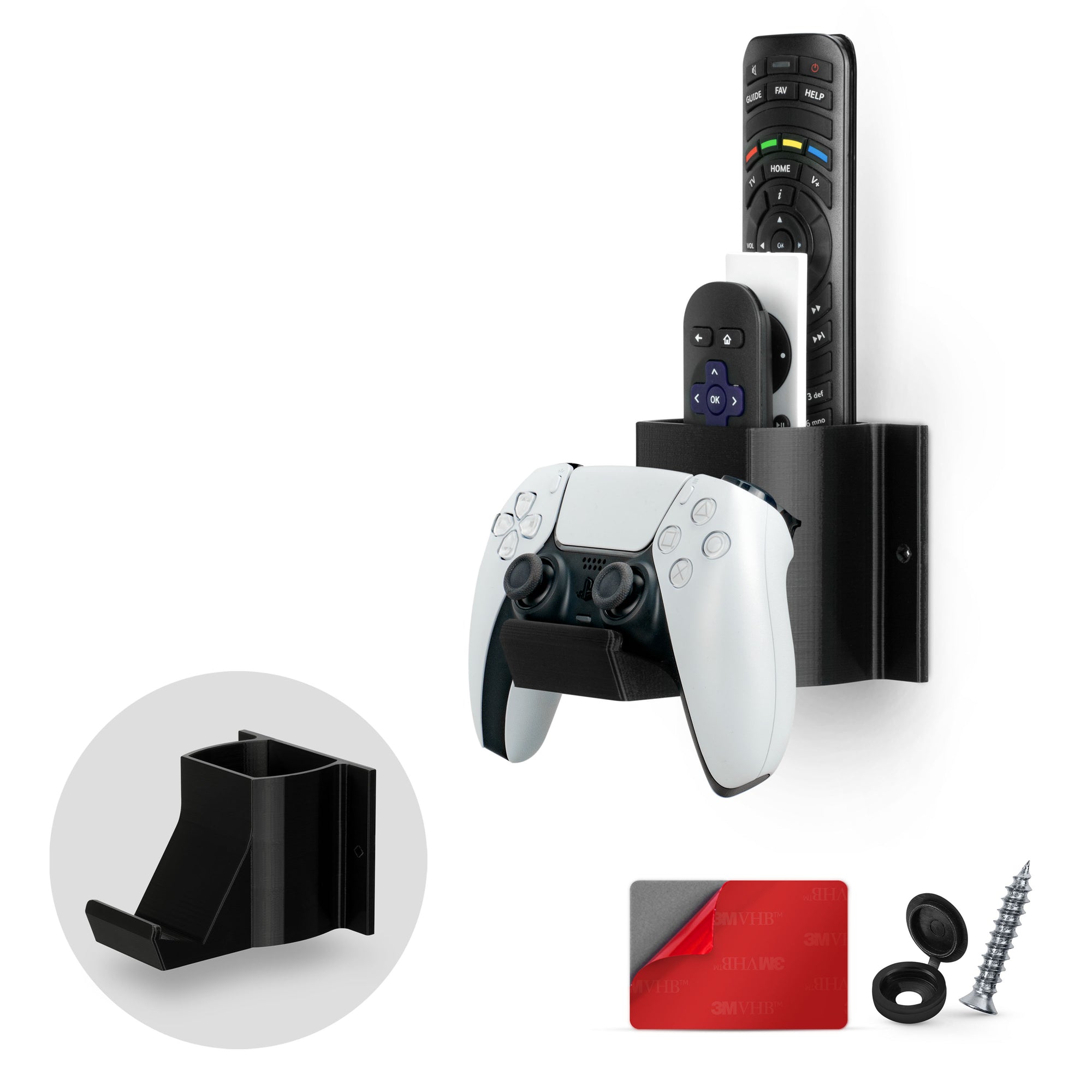 The Elephant - Game Controller & TV Remote Control Wall Mount Holder, Adhesive & Screw In, Universal Design for Xbox ONE PS5 PS4 PC Gamepads